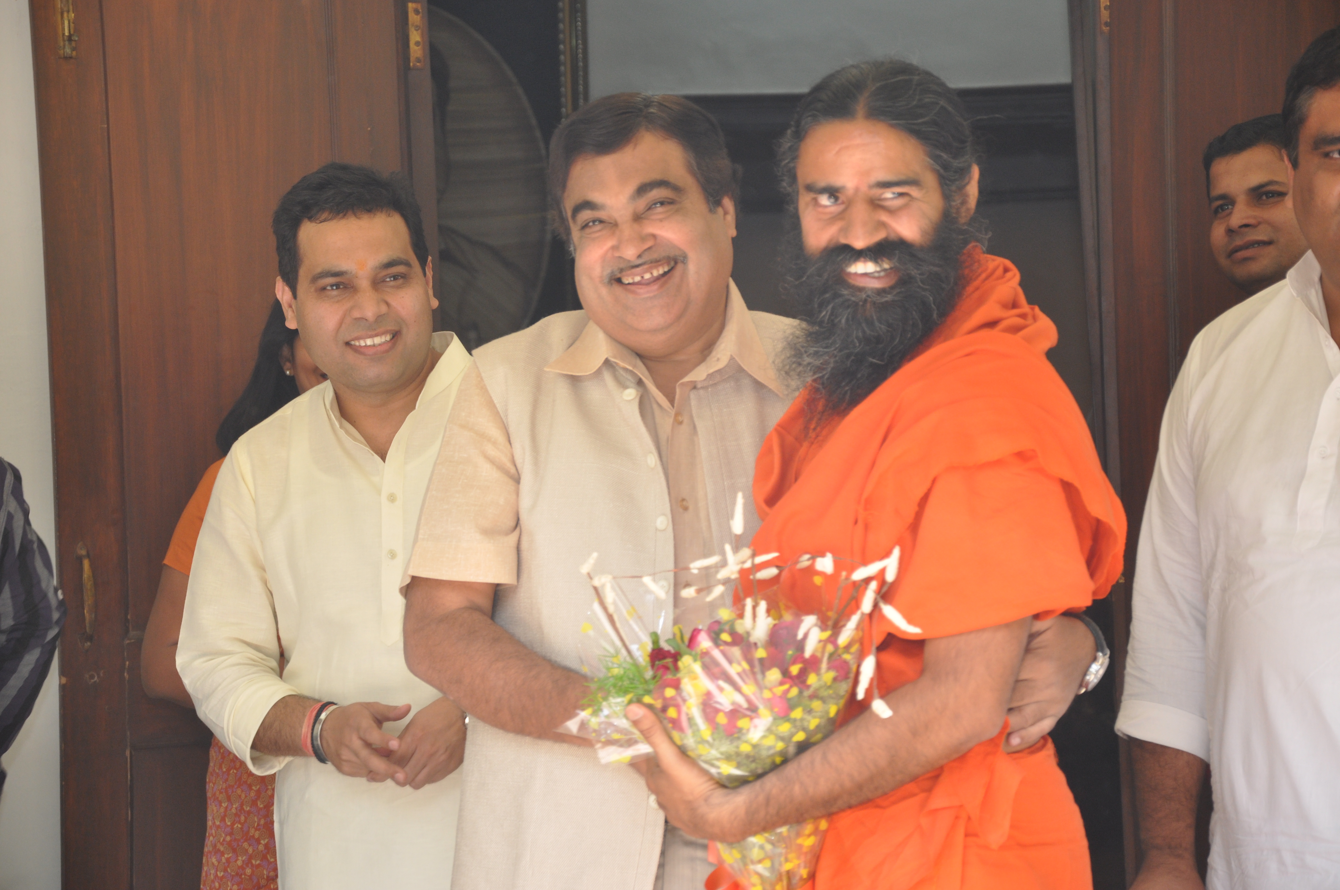 BJP National President Shri Nitin Gadkari meeting with Baba Ramdev at his residence 13, Teenmurti Lane, New Delhi on June 04, 2012