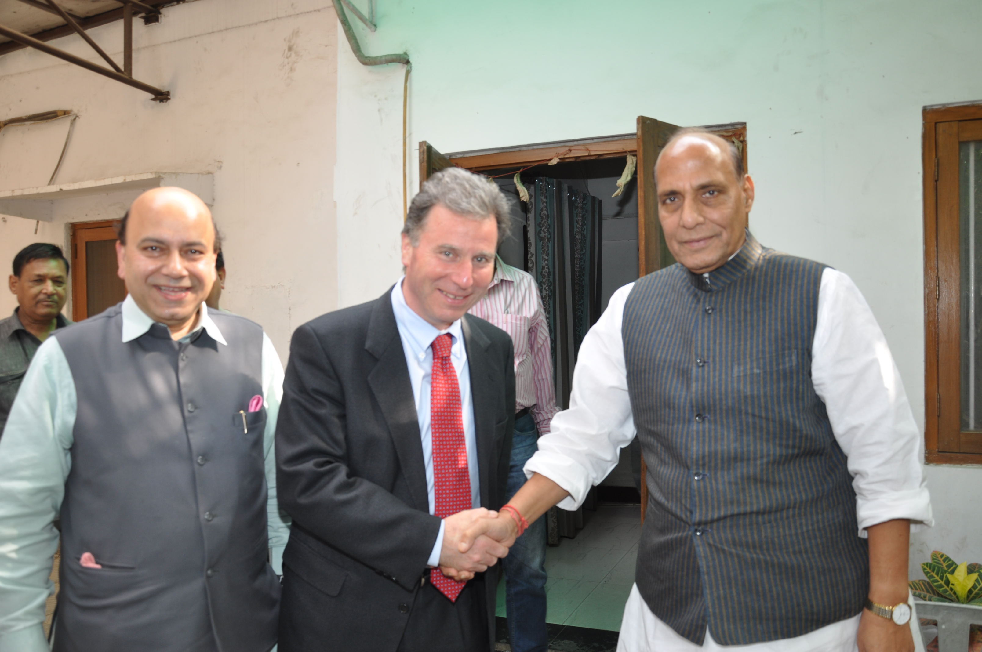 BJP National President, Shri Rajnath Singhji's meeting with UK Cabinet Minister of Govt. Policy Mr. Oliver Letwin at 38, Ashoka Road, New Delhi on May 28, 2013