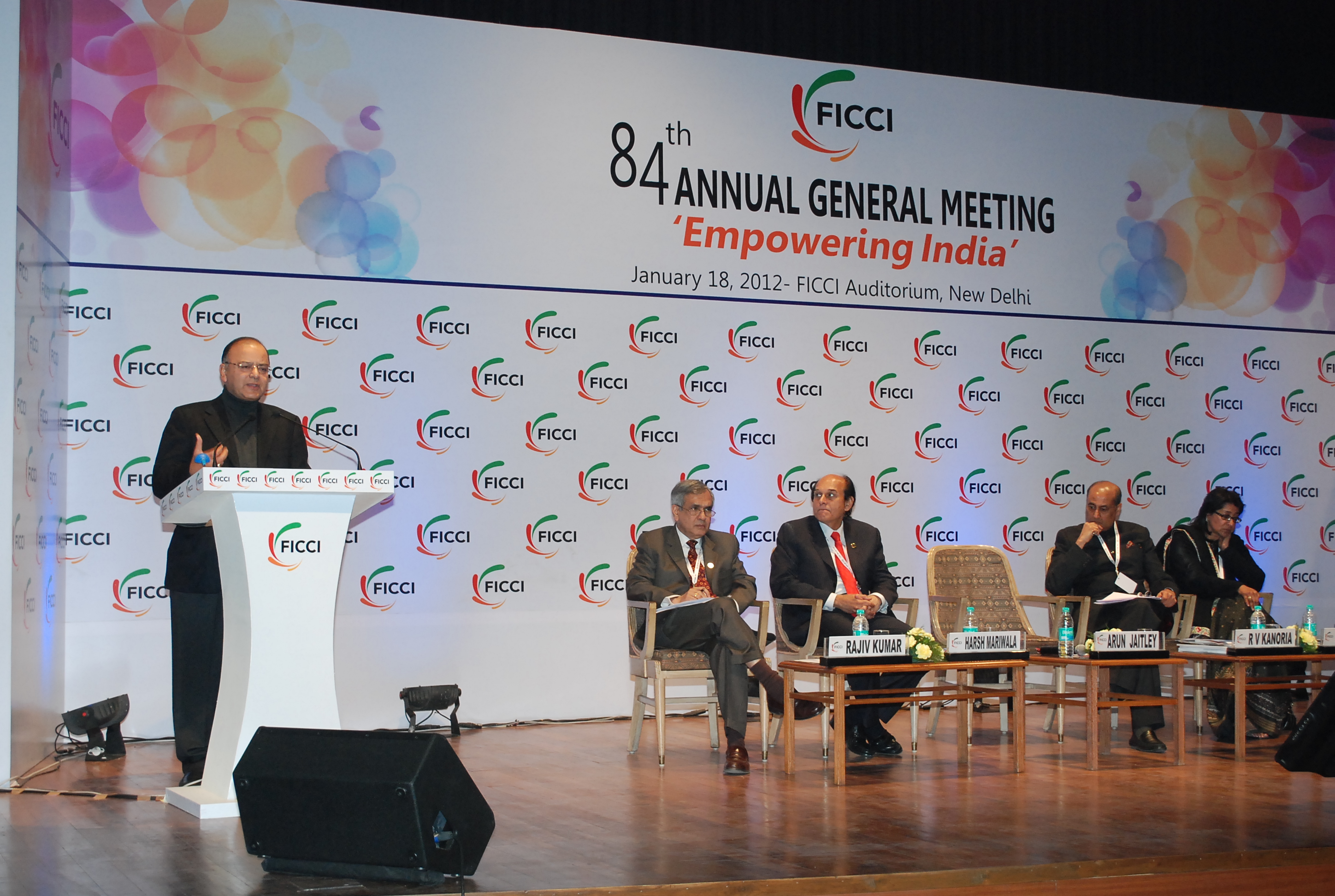 Shri Arun Jaitley, Leader of Opposition (Rajya Sabha) addressing FICCI's 84th Annual General Meeting at FICCI Auditorium on January 18, 2012