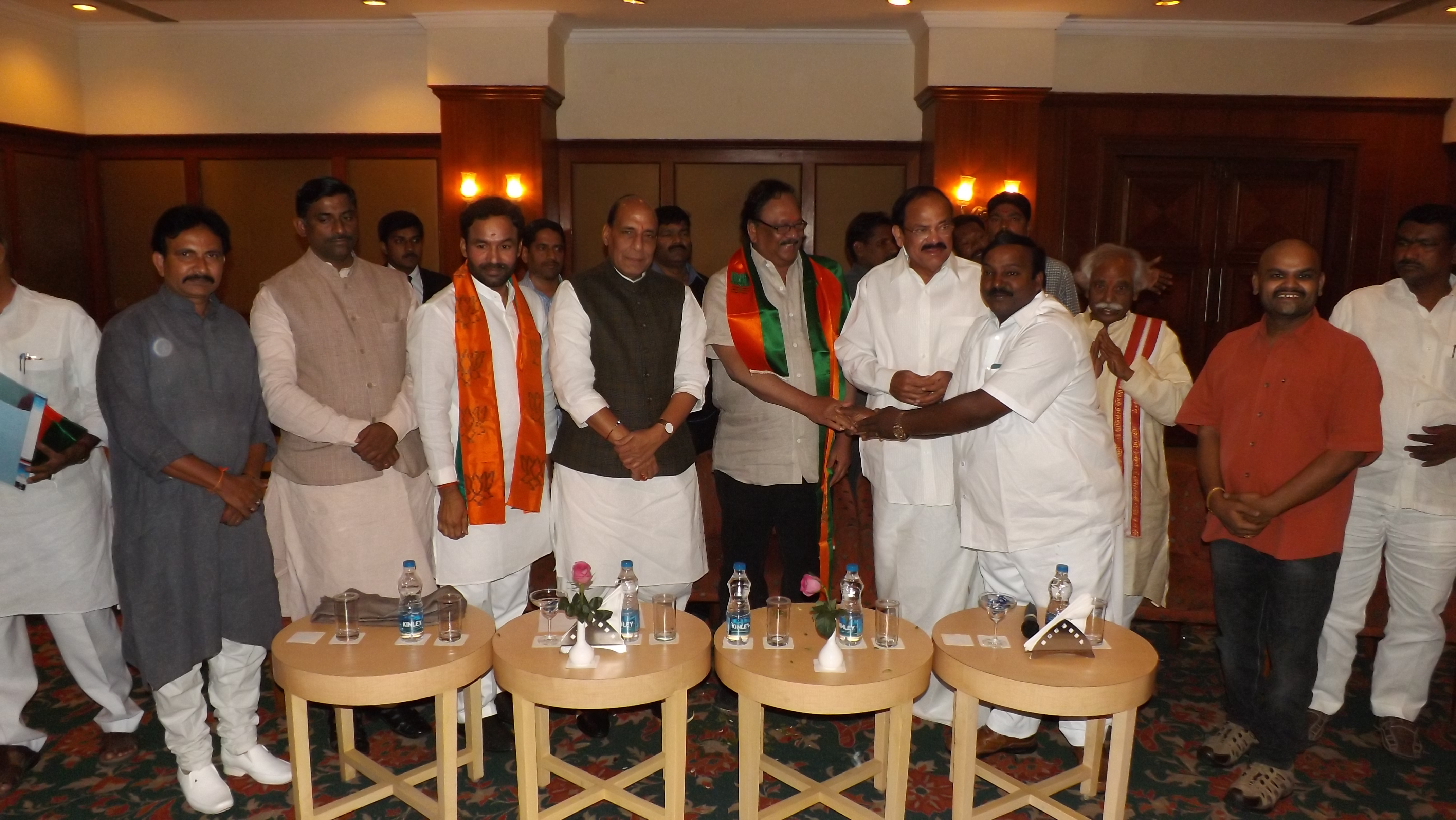 Shri UVV Krishnam Raju joining BJP in presence of BJP National President, Shri Rajnath Singh at Hotel Katriya, Hyderabad on January 08, 2014