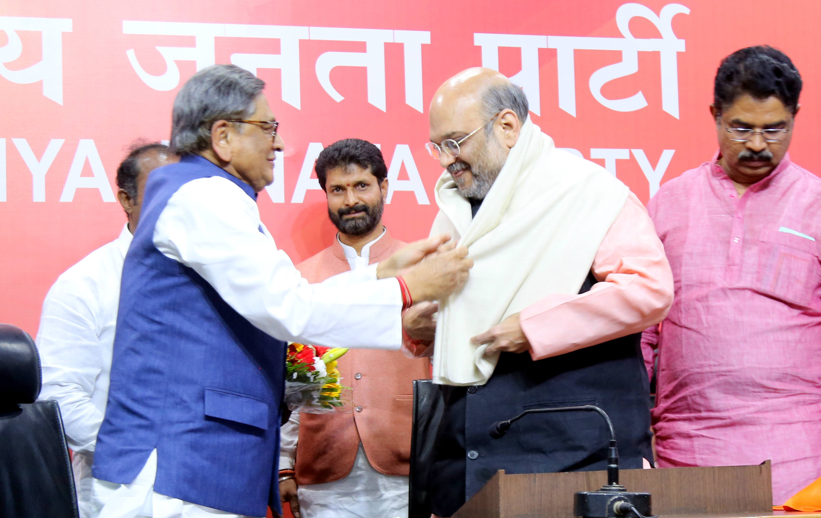 Former Chief Minister of Karnataka Shri S M Krishna joined the BJP in presence of BJP National President Shri Amit Shah at BJP Central Office, 11 Ashok Road, New Delhi on March 22, 2017