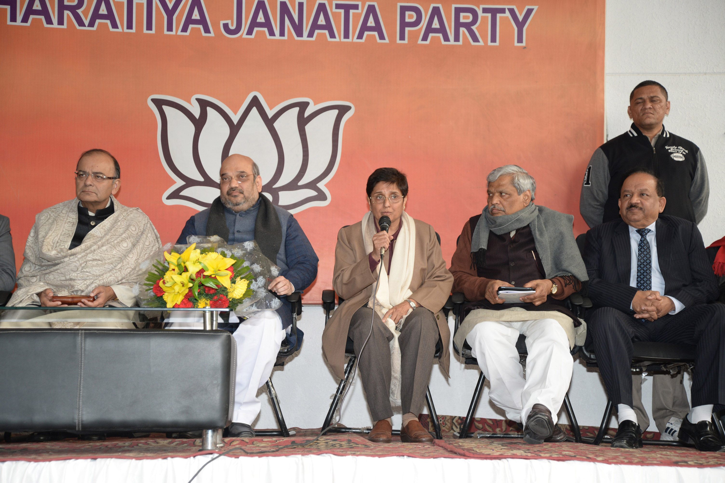 Former IPS Officer, Smt. Kiran Bedi joining BJP in the presence of BJP National President Shri Amit Shah & other senior BJP leaders at 11, Ashoka Road on January 15, 2015