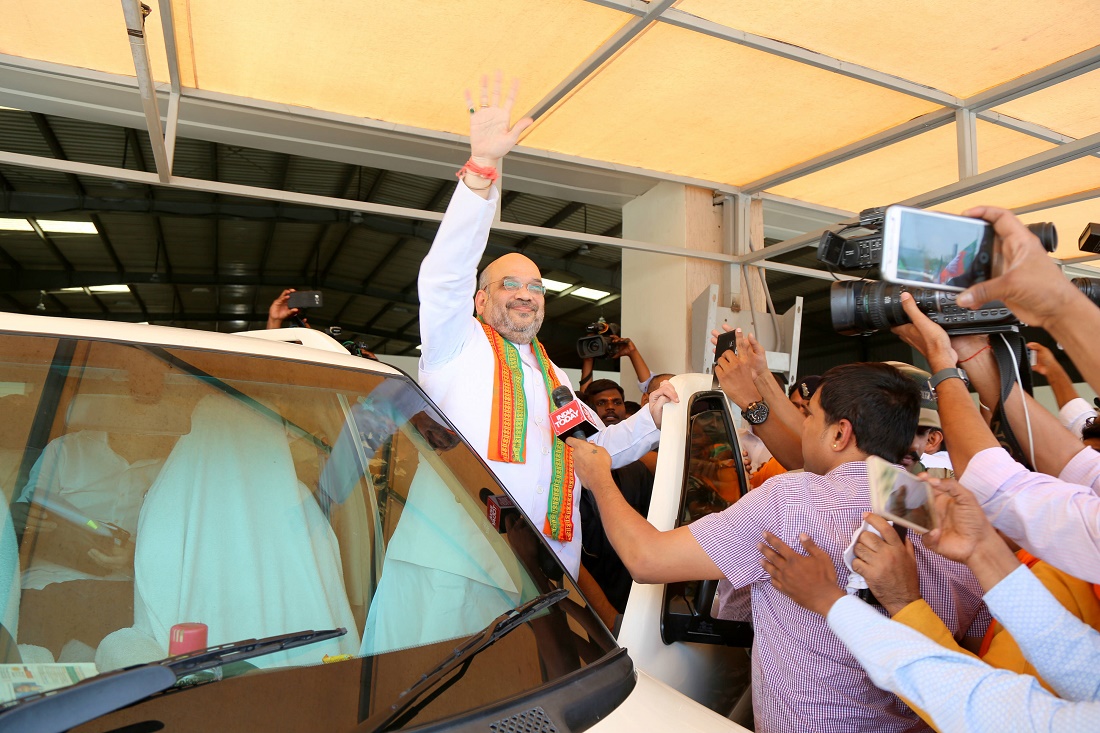 Grand reception of BJP National President, Shri Amit Shah on his arrival at Telangana on 22 May 2017