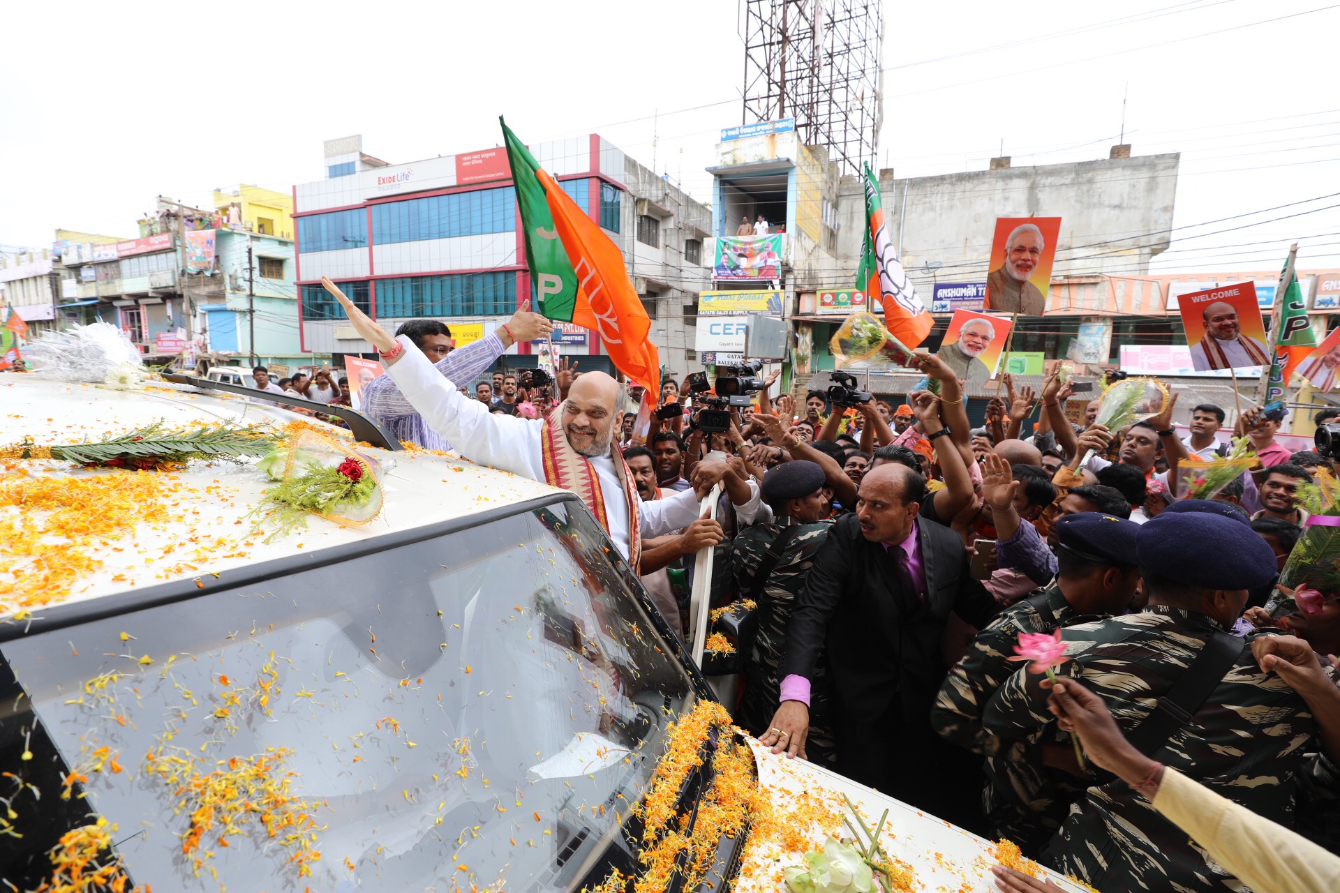 Grand welcome of BJP National President, Shri Amit Shah ji on his way to Jajpur Odisha on 5 July 2017.