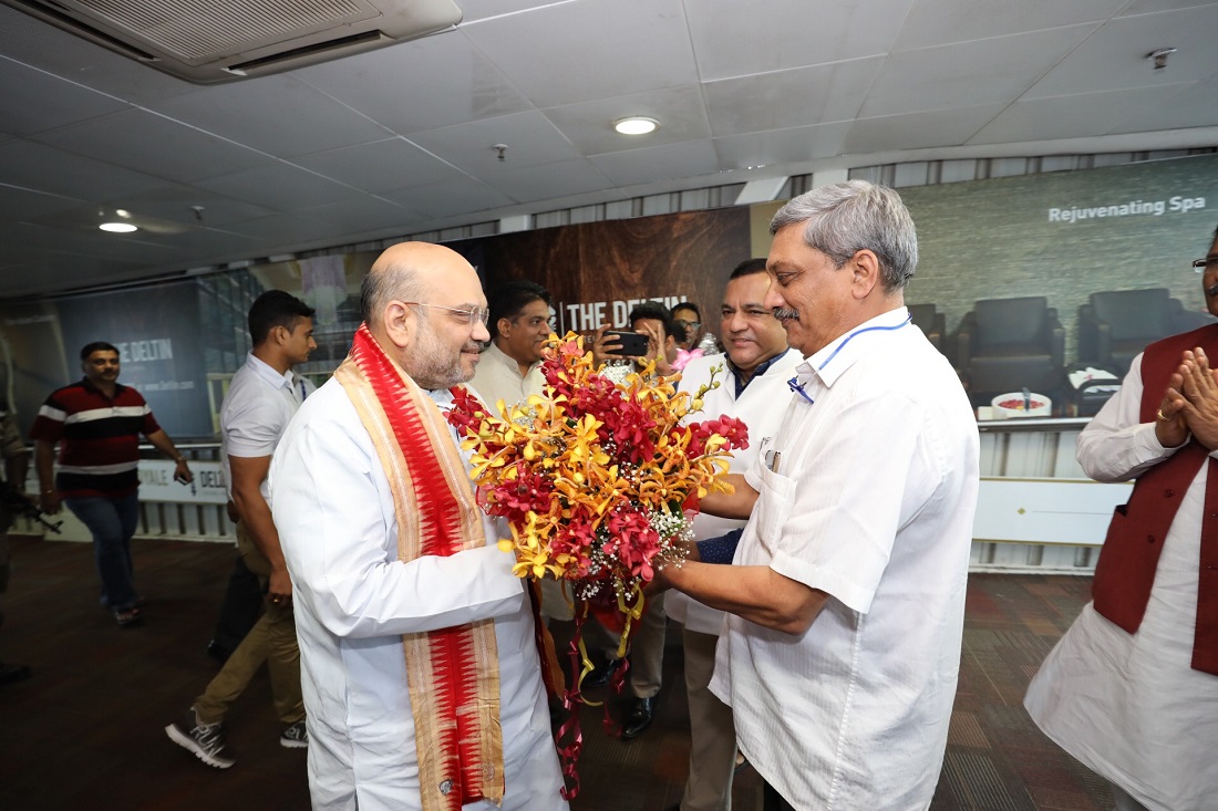 Grand welcome of BJP National President, Shri Amit Shah on his arrival at Dabolim Airport Goa on 1 July 2017