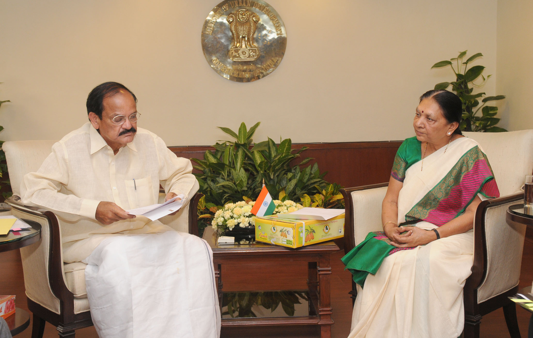 Gujarat Chief Minister Smt. Anandiben Patel meets Union Minister of Urban Development Shri M. Venkaiah Naidu, HUPA & Parliamentary Affairs at New Delhi on June 10 2014