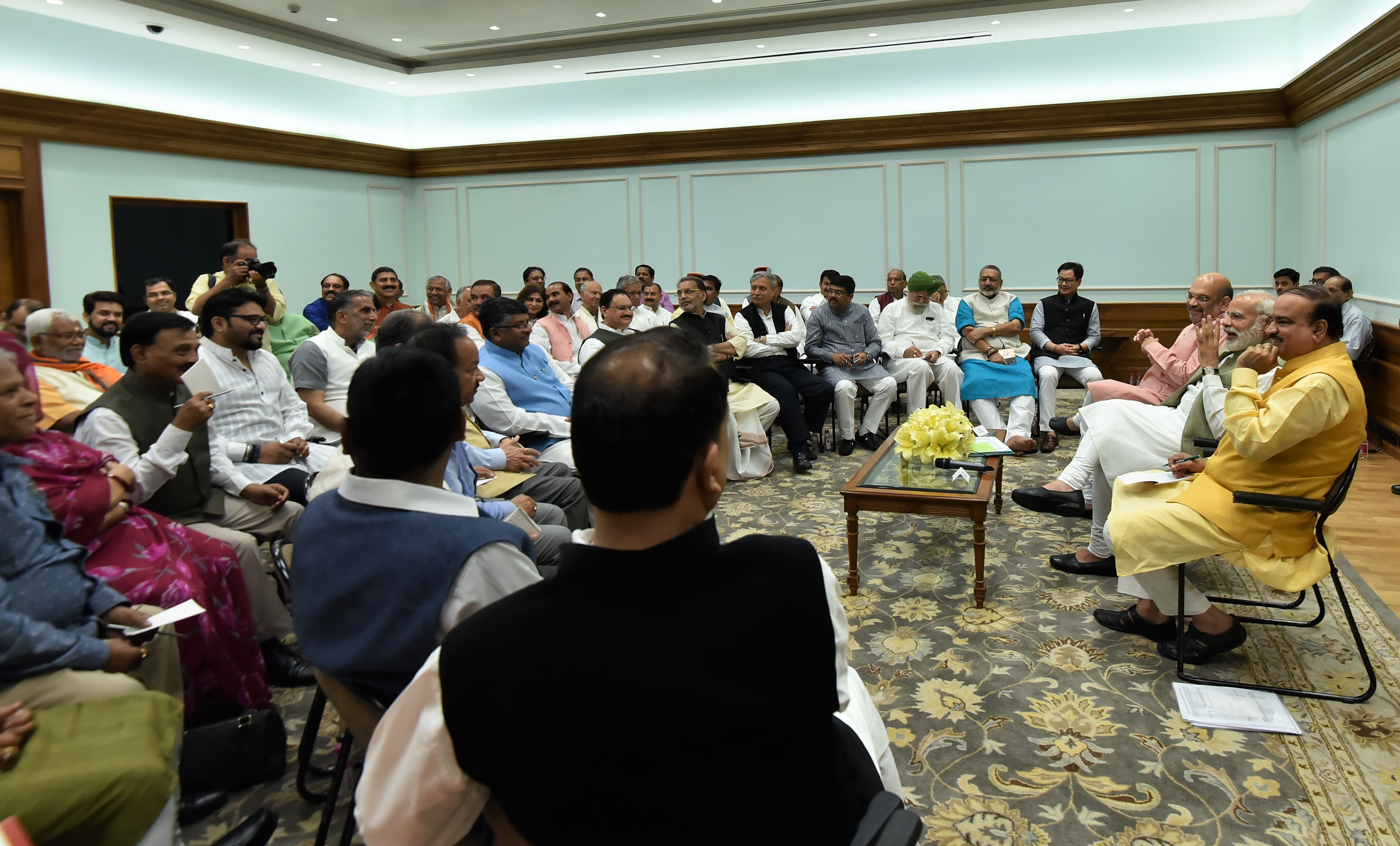 Hon'ble PM Shri Narendra Modi & BJP National President Shri Amit Shah meeting with BJP's MP from Assam, Arunachal Pradesh, Haryana, Chandigarh, Bihar, Delhi, HP, J & K, Uttrakhand & WB states on March 29, 2017