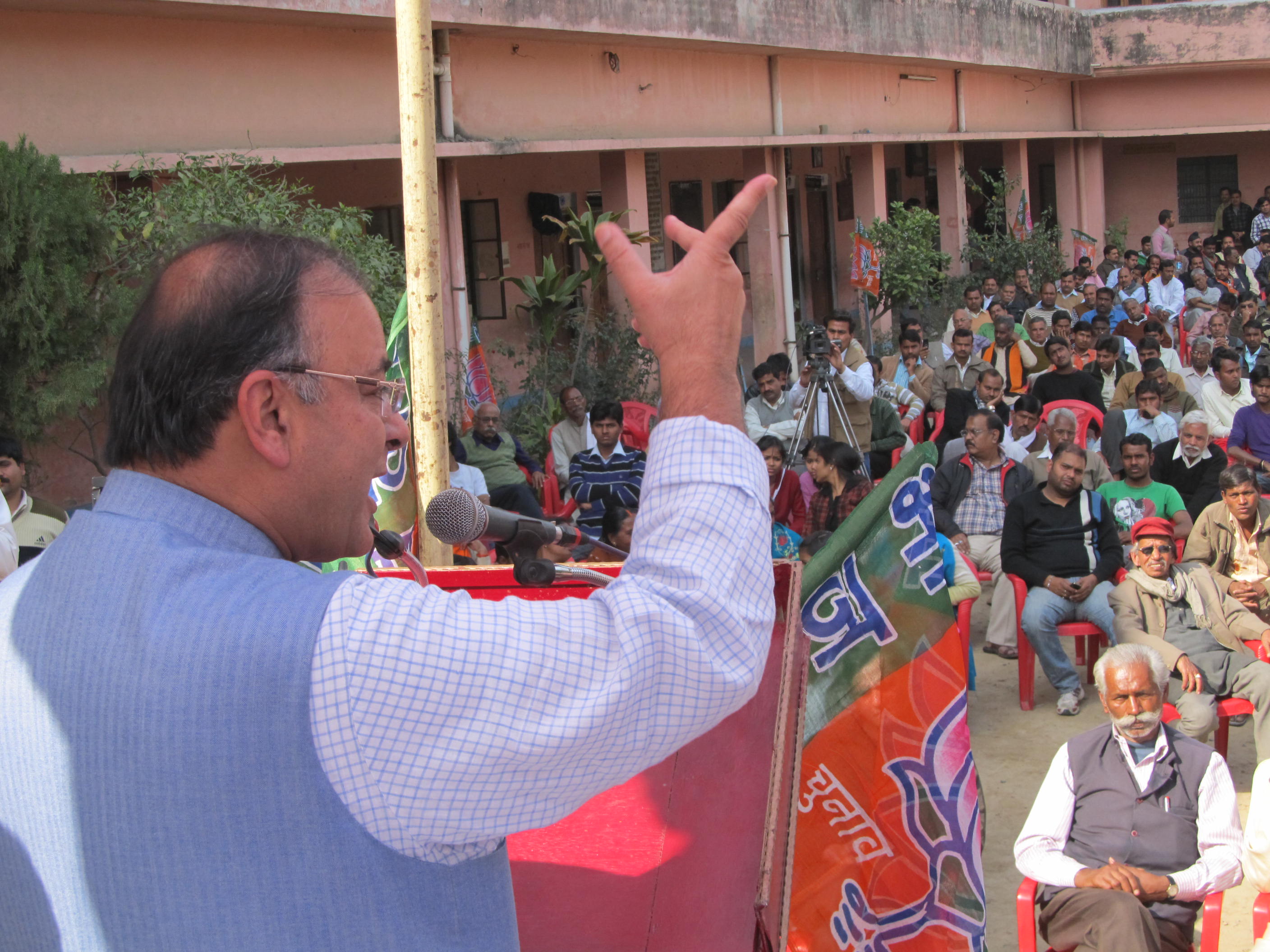 Shri Arun Jaitley, Leader of Opposition (Rajya Sabha) addressing a public meeting during UP Assembly Election on February 12, 2012