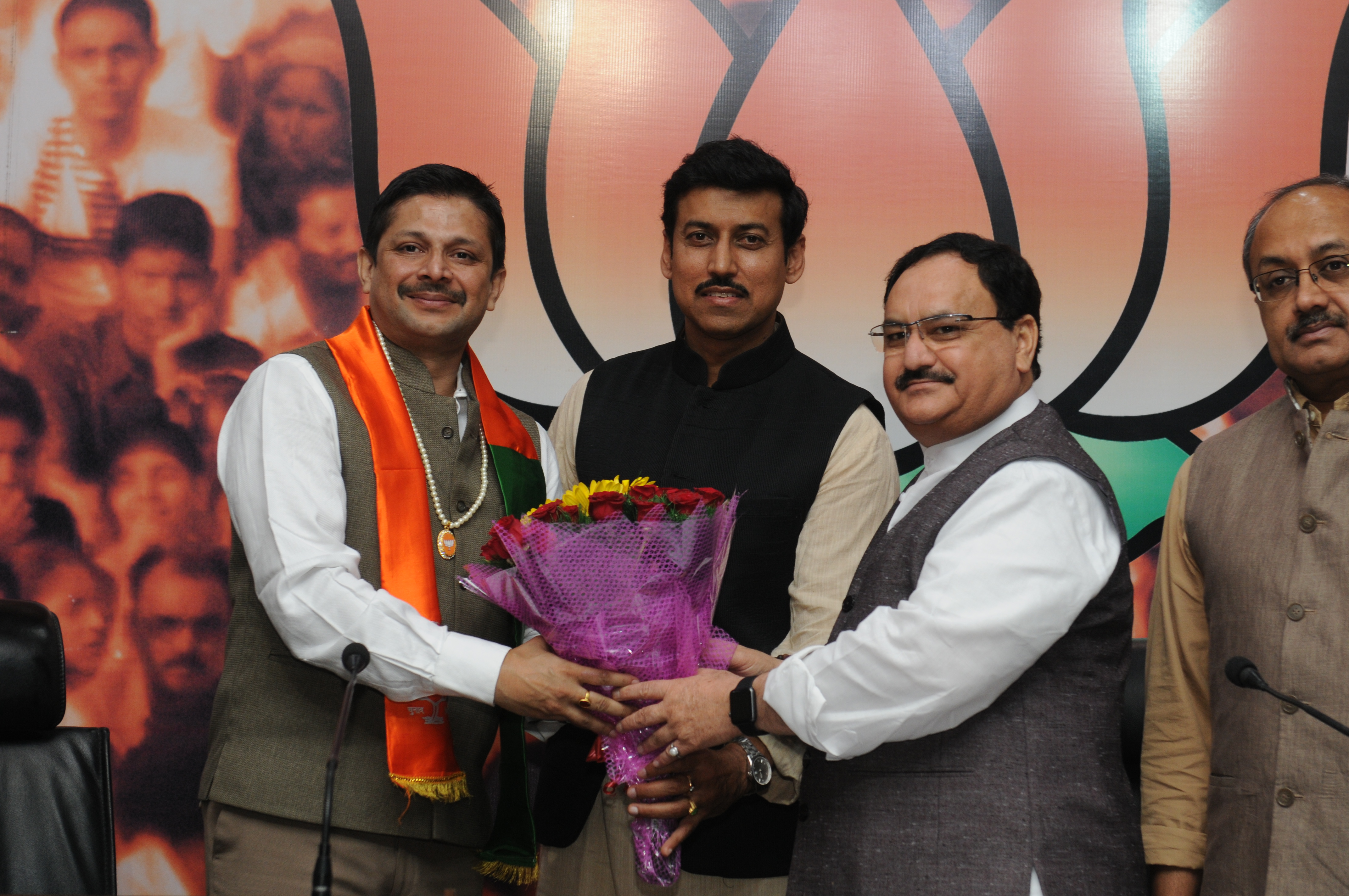 Kargil War Hero, Colonel Diptanshu Chaudhary joining BJP in presence of Shri J.P. Nadda, Shri Rajvardhan Rathore, Sh Arun Singh & Sh Sidharth Nath Singh at 11, Ashoka Road on March 18, 2016