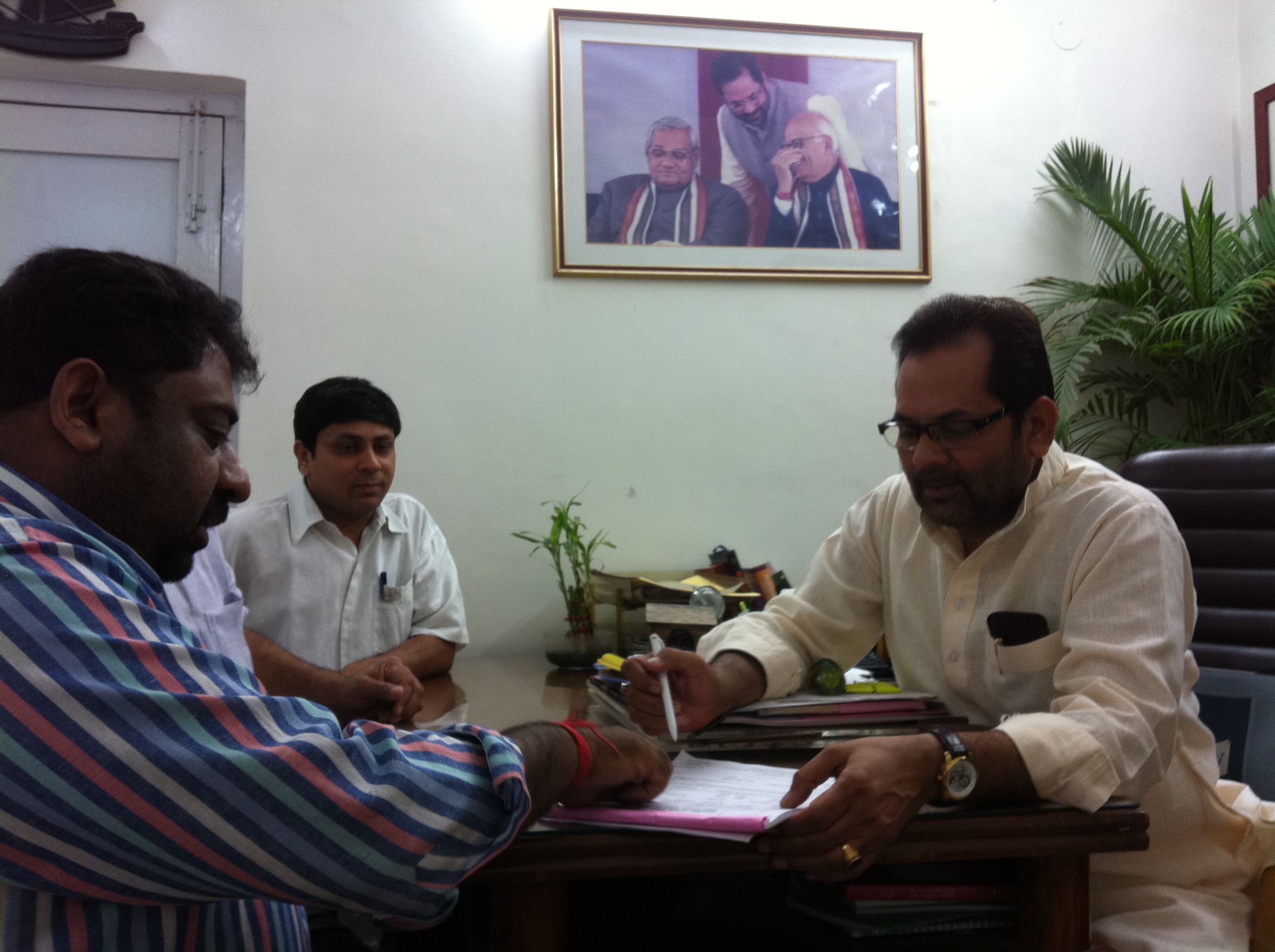 BJP National Vice President and M.P. Shri Mukhtar Abbas Naqvi renewing his Active Membership of BJP from the Party's New Delhi Unit on September 01, 2012