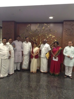 Minister of External Affairs, Smt. Sushma Swaraj with Shri P. Muralidhar Rao, Smt. Tamilisai Soundararajan & other BJP Leaders at Ministry of Foreign Affairs on August 04, 2014