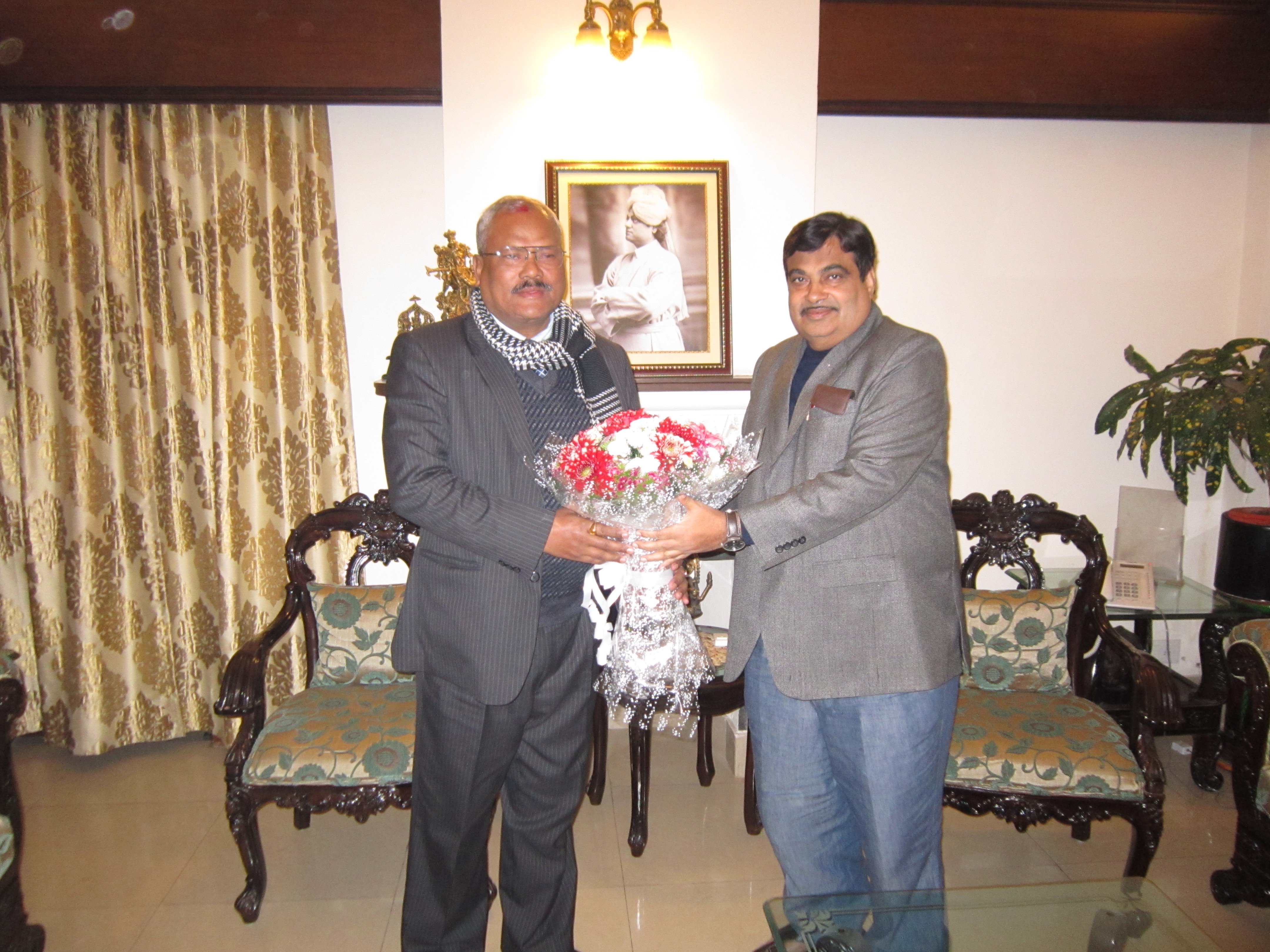 Nepal Deputy Prime Minister Mr. Bijaya Kumar Gachchhadar meet with BJP National President Mr. Nitin Gadkari at New Delhi at 13, Teen Murthi Lane, New Delhi on January 17, 2012