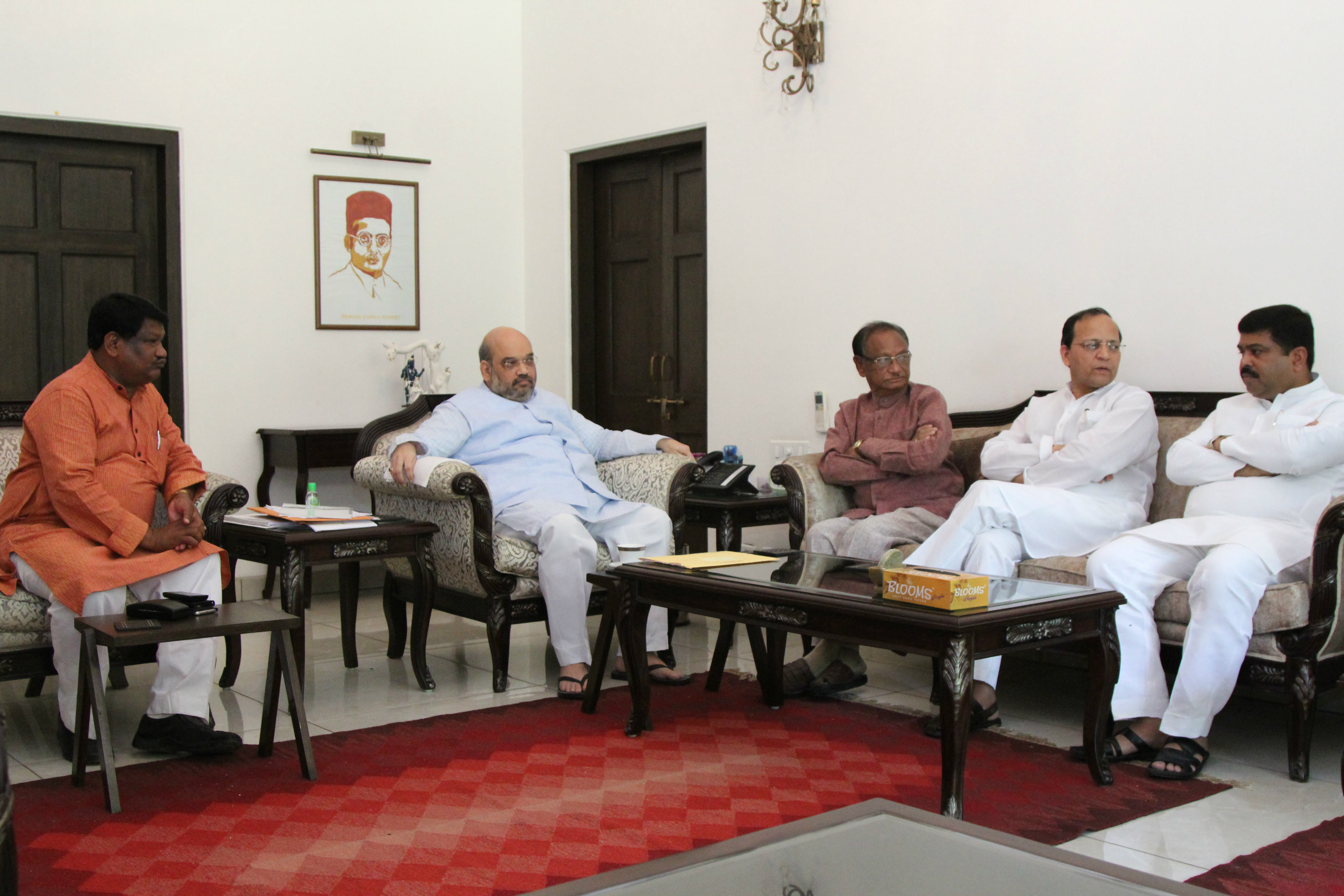 Orissa Ex-CM, Sh. Giridhar Gamang meeting with Sh. Amit Shahji along with Sh. Jual Oram, Sh. Dharmendra Pradhan & Sh. Arun Singh on June 12, 2015