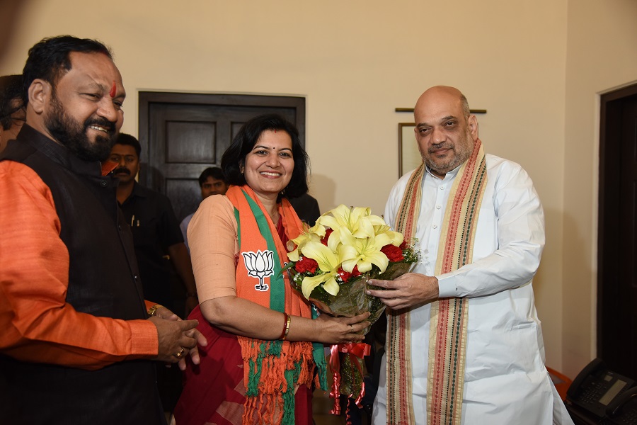 Photograph : Former IAS officer, Aparajita Sarangi joins BJP in presence of BJP National President, Shri Amit Shah at 11, Akbar Road, New Delhi.