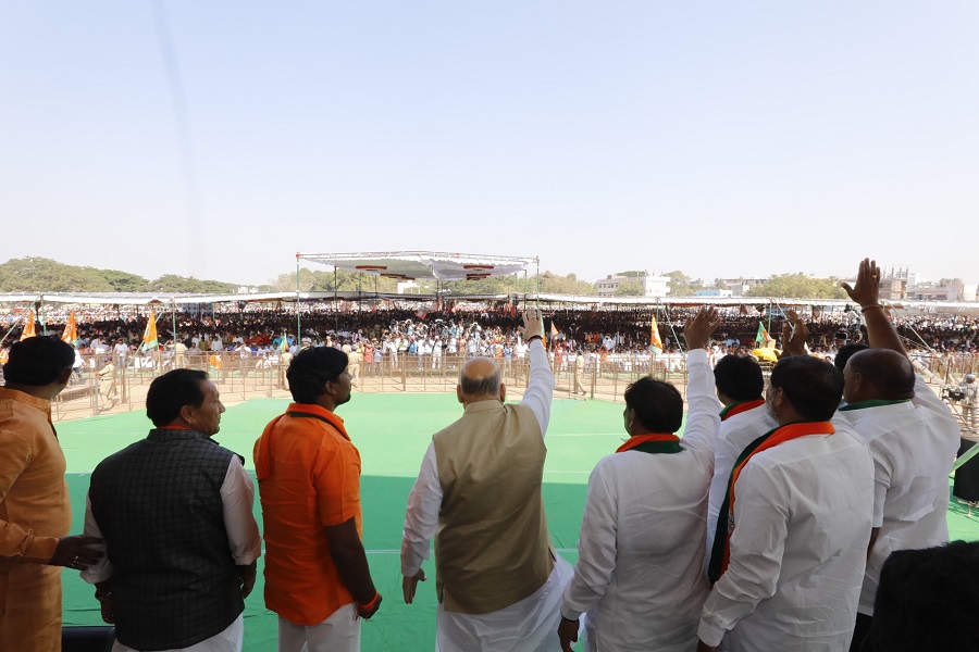 Photographs : BJP National President, Shri Amit Shah addressing a public meeting in Adilabad Distt HQ (Telangana)