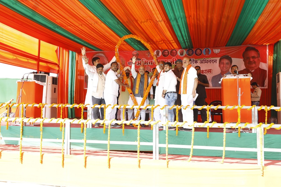 Photographs : BJP National President, Shri Amit Shah addressing a public meeting in Khujji (Chhattisgarh)