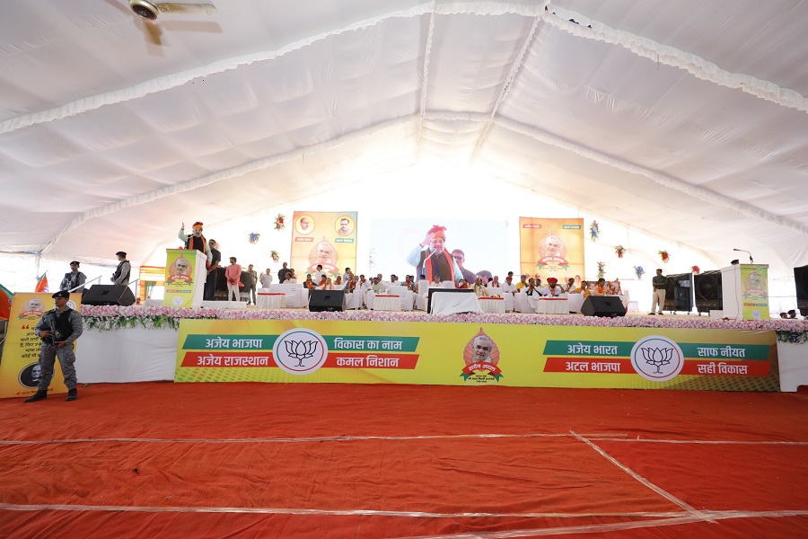 Photographs : BJP National President Shri Amit Shah addressing Shakti Kendra Sammelan of Pali, Jalore and Sirohi districts at Ramlila Maidan, Pali (Rajasthan)