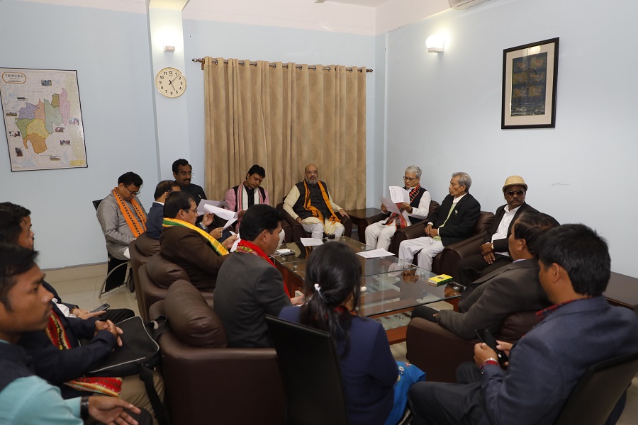 Photographs : BJP National President, Shri Amit Shah met NDA ally, Shri N.C Debbarma and other leaders of Indigenous Peoples Front of Tripura (IPFT) in Agartala