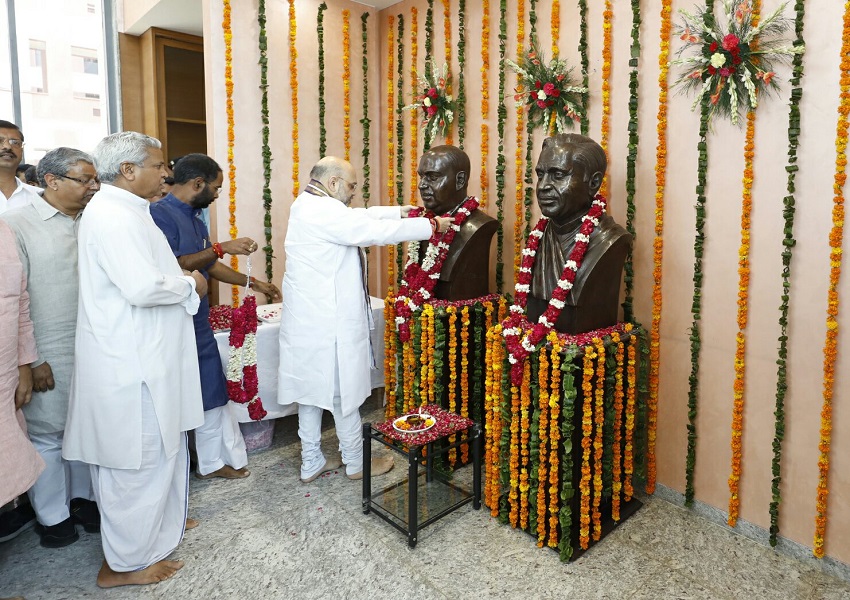 Photographs : BJP National President, Shri Amit Shah paying floral tributes to Dr. Syama Prasad Mookerjee on his Birth Anniversary at BJP HQ, New Delhi