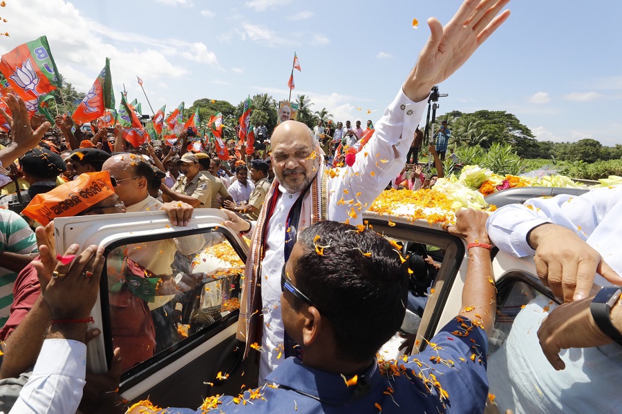 Photographs : BJP National President Shri Amit Shah's rousing reception on his arrival at Bhubaneswar (Odisha)