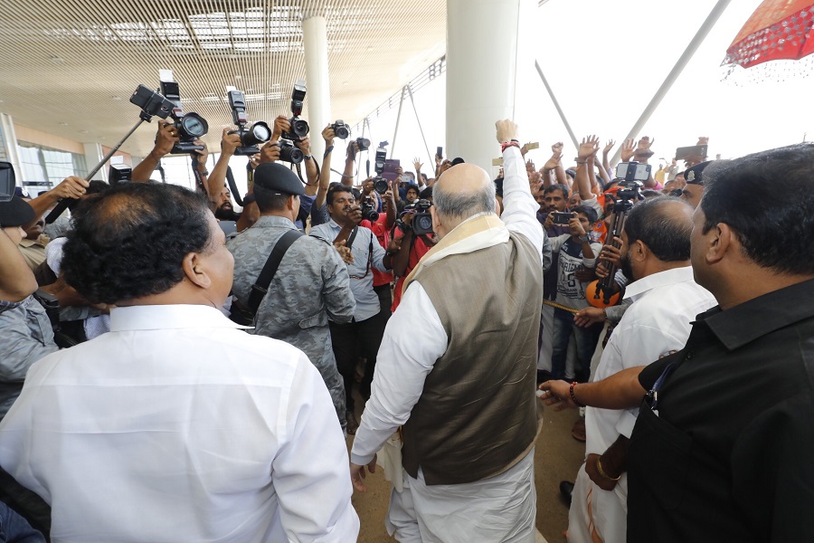 Photographs : BJP National President, Shri Amit Shah's rousing reception on his arrival at Kannur (Kerala)