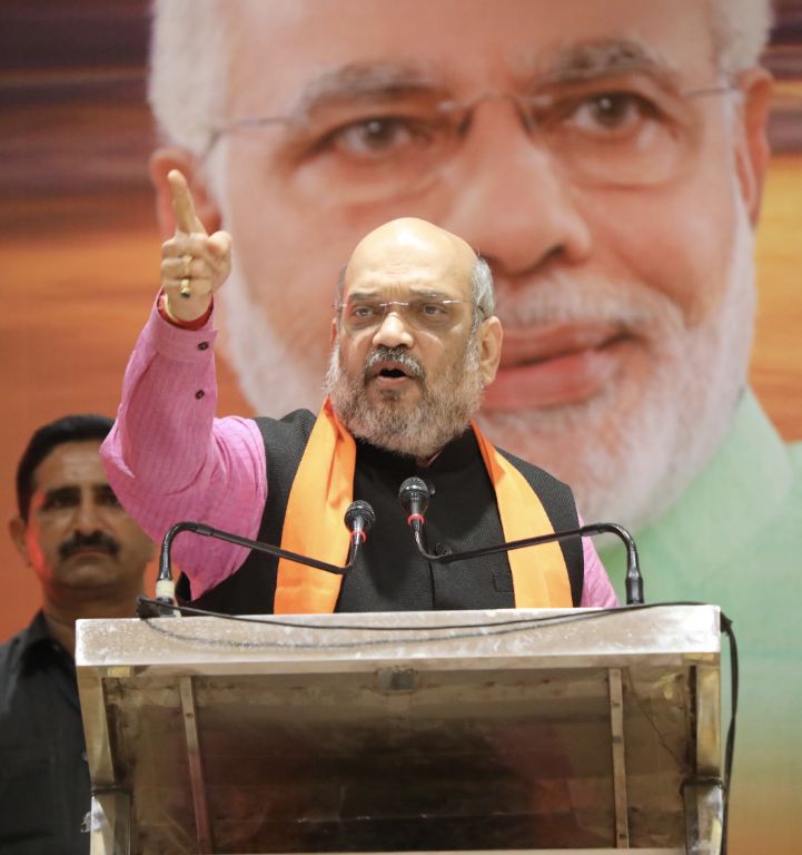 BJP National President Shri Amit Shah addressing meeting with Shakti Kendra in-charges of Vadodara and Chhota Udaipur.