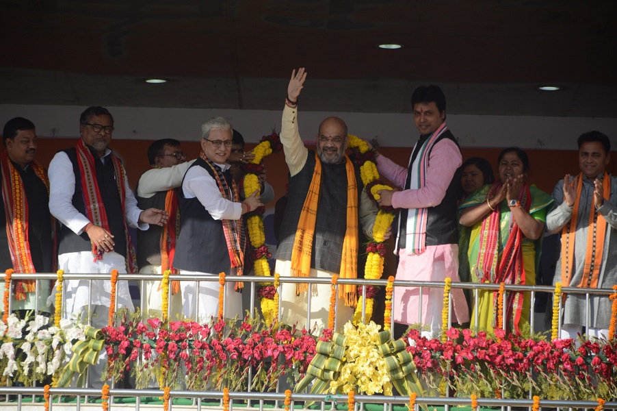 hotographs: BJP National President Shri Amit Shah addressing Panna Pramukh Sammelan in Agartala, Tripura