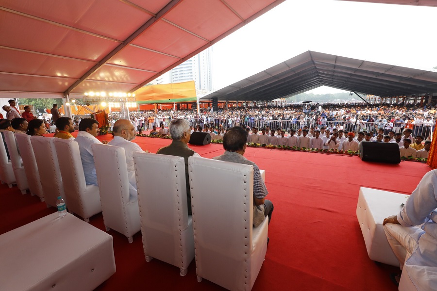 Photographs: BJP National President Shri Amit Shah addressing Purvanchal Mahakumbh at Ramlila ground, New Delhi.