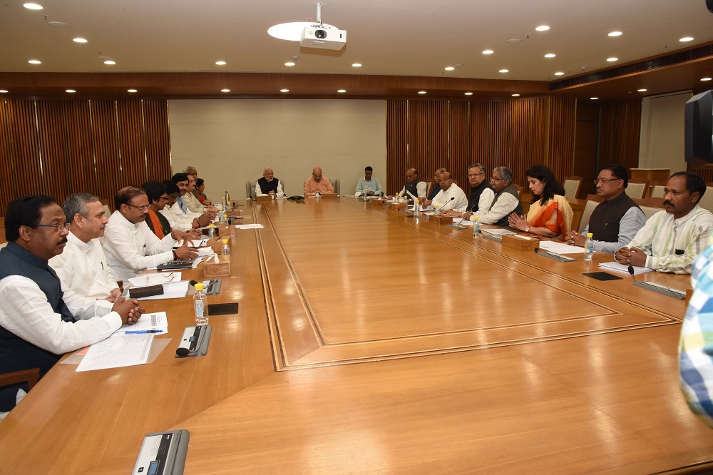 Photographs of BJP Central Election Committee meeting in presence of Hon'ble Prime Minister Shri Narendra Modi chaired by BJP National President Shri Amit Shah at BJP HQ