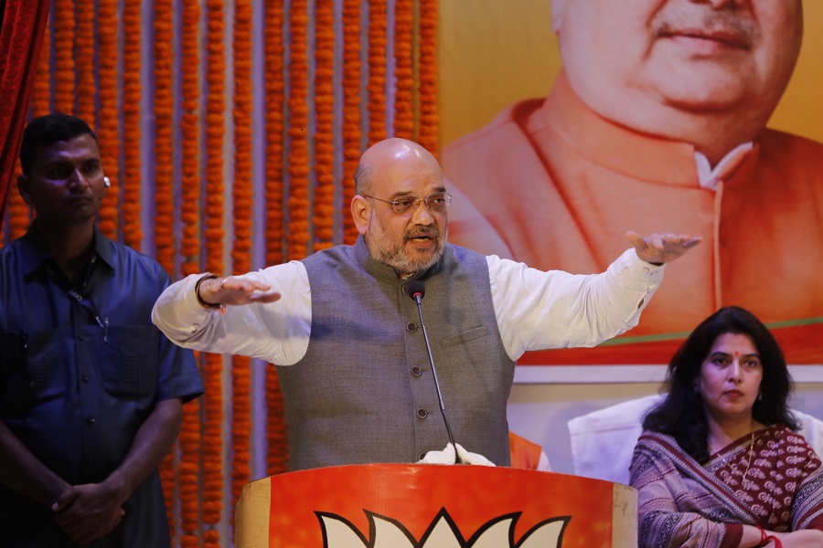 Photographs of BJP National President Shri Amit Shah addressing Adhivakta Sammelan in Bilaspur, Chhattisgarh