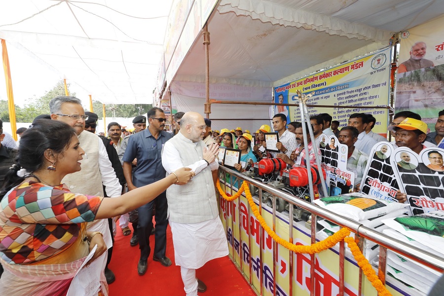 Photographs of BJP National President, Shri Amit Shah addressing Adivasi Sammelan in Kanker, Chhattisgarh