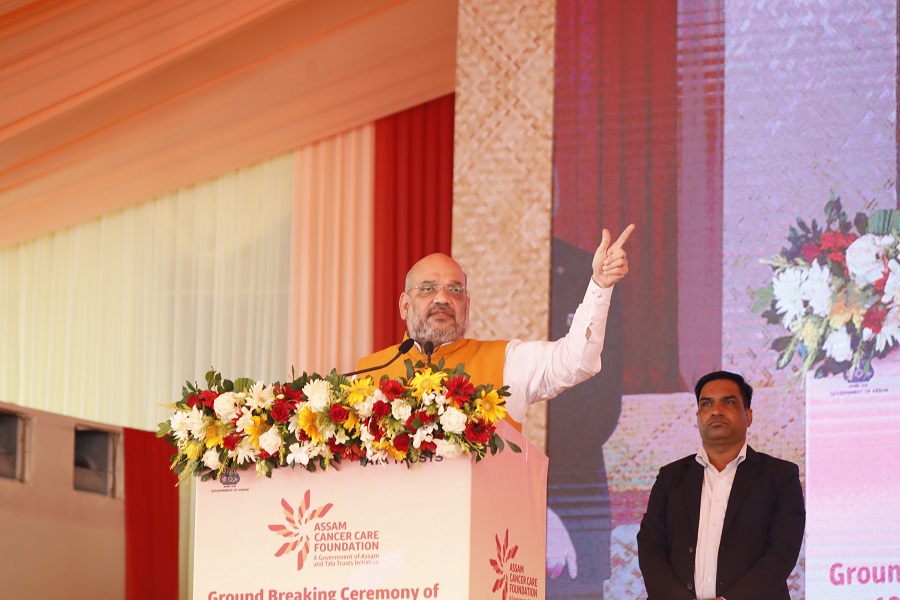 Photographs  of BJP National President, Shri Amit Shah addressing laying Foundation Stone event of 19 Cancer Hospitals in Guwahati (Assam) 