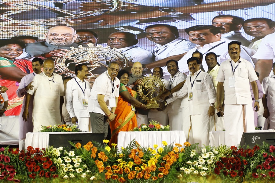 Photographs of BJP National President Shri Amit Shah addressing meeting of BJP Tamil Nadu Maha Shakthi Kendra and Shakthi Kendra Incharges in Chennai