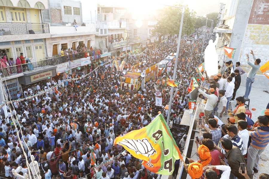 Photographs of BJP National President Shri Amit Shah ji's road show in Barmer, Rajasthan