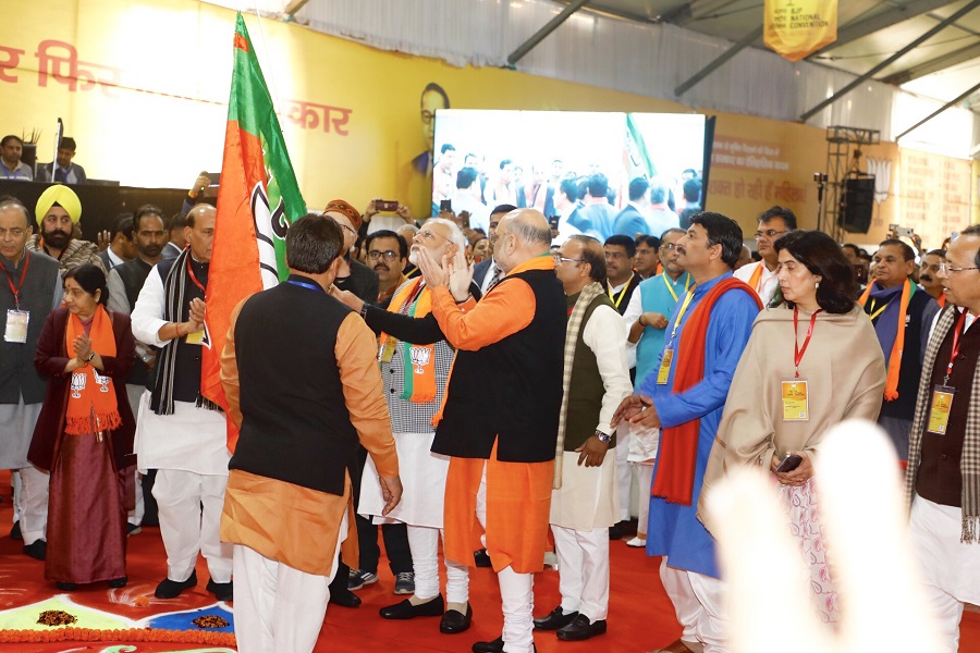 PHOTOGRAPHS OF THE INAUGURAL DAY OF BJP NATIONAL CONVENTION AT RAMLILA GROUND, NEW DELHI ON 11 JAN 2019