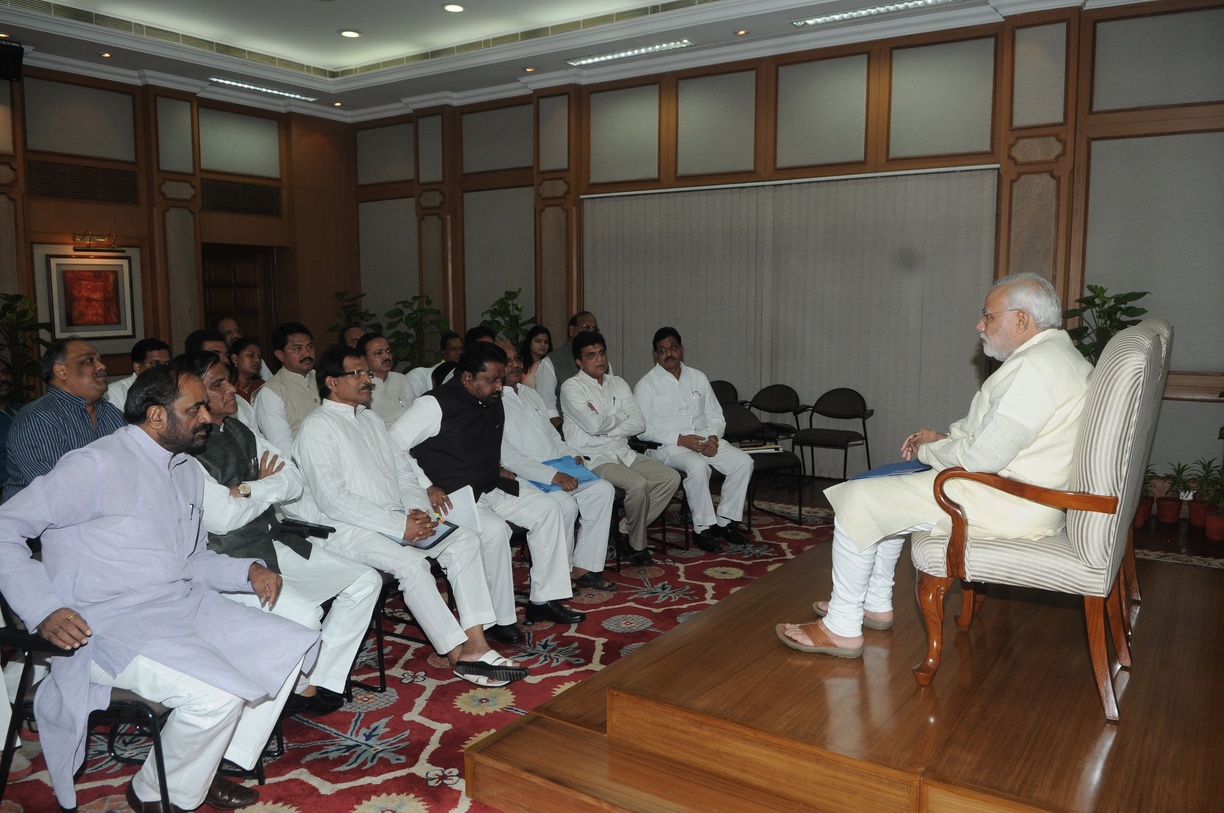 Prime Minister's Shri Narendra Modi's meeting with Maharashtra and Goa BJP MPs at 7 Race Course Road, New Delhi on August 5, 2014