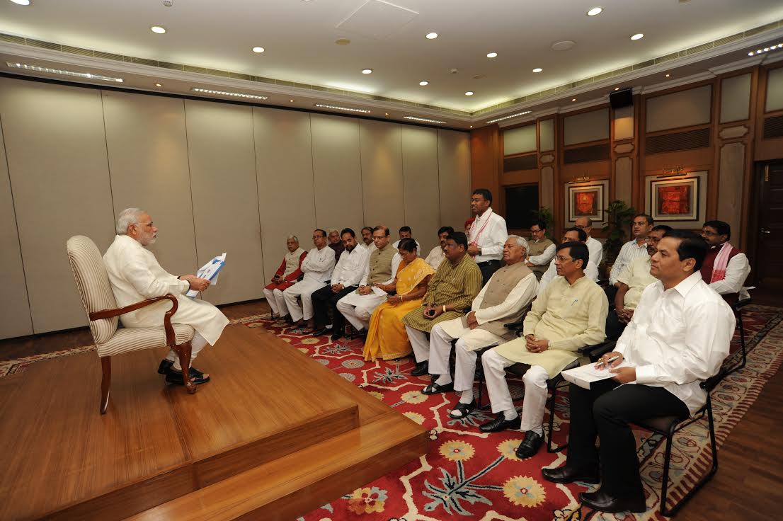 Prime Minister's Shri Narendra Modi's meeting with North-East BJP MPs at 7 Race Course Road, New Delhi on August 7, 2014