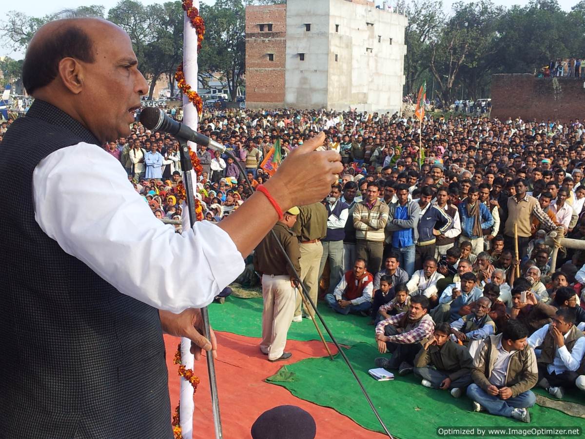 Shri Rajnath Singh, Former National President addressing a public meeting in Farrukhabad and Kannauj during UP Assembly Election on February 13, 2012