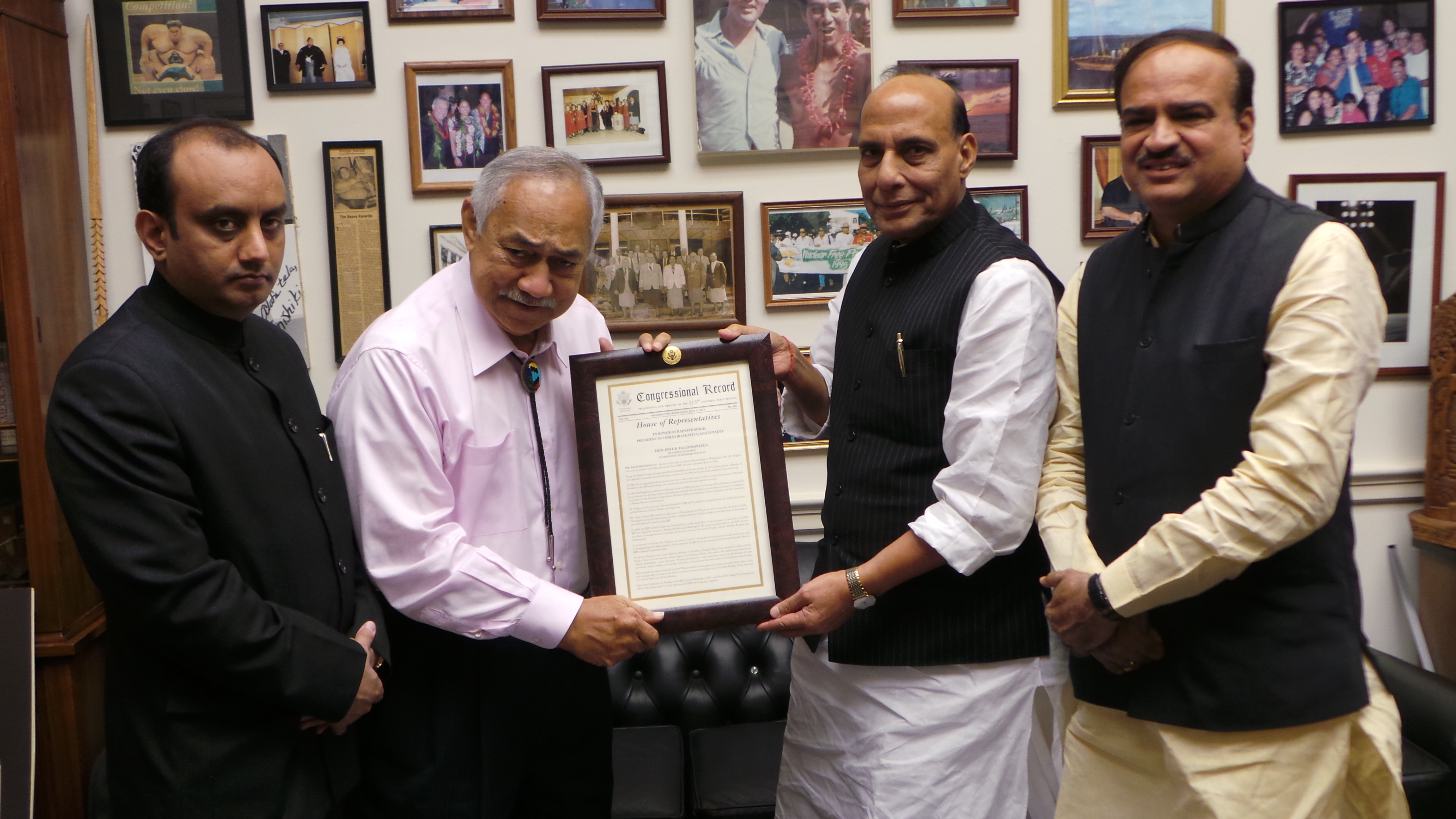 BJP President, Shri Rajnath Singh getting official document of his appreciation in US Congress on July 25, 2013