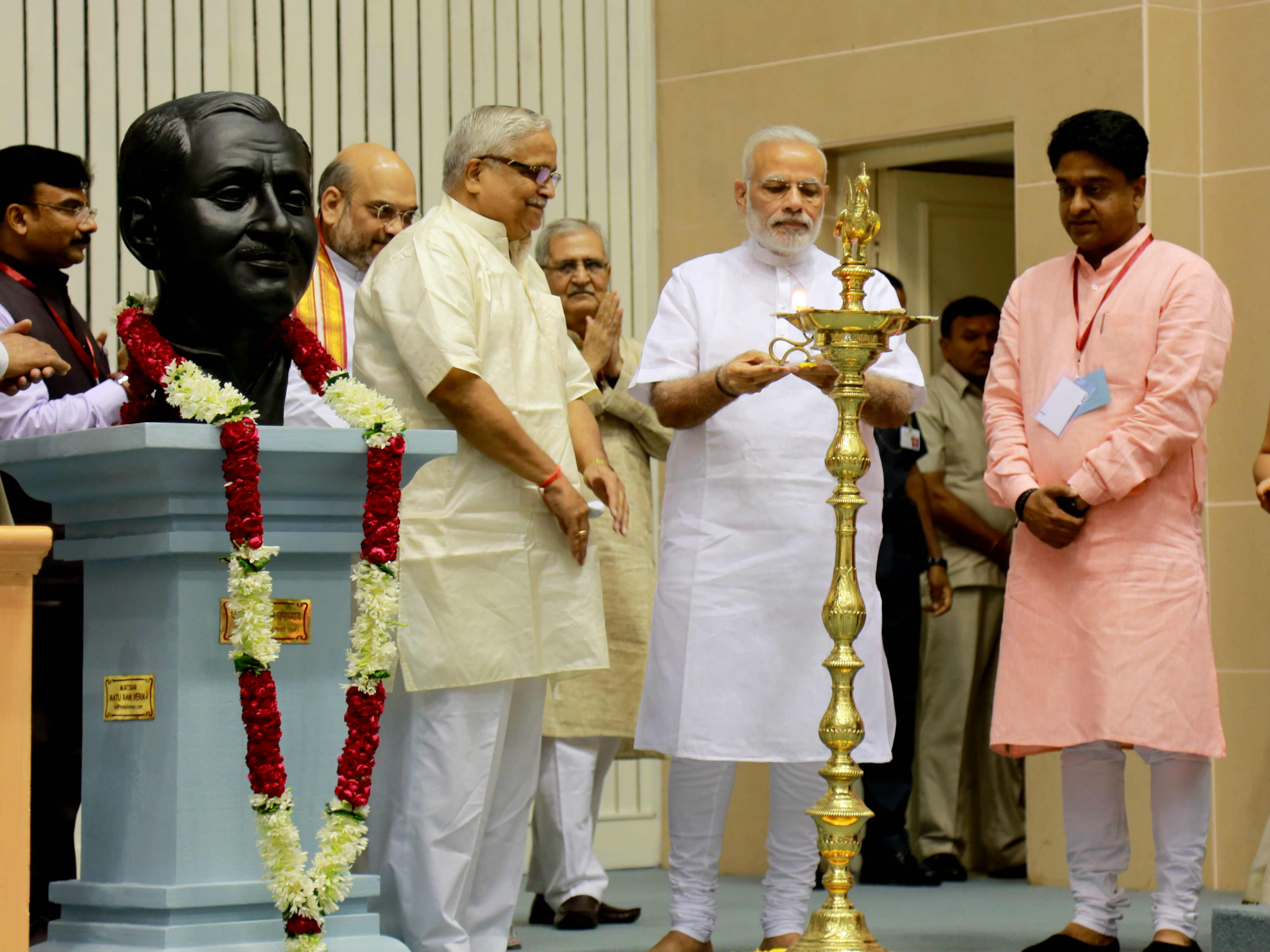 Release of complete literature of Pandit Deen Dayal Upadhyay by Hon. Prime Minister Shri Narendra Modi in presence of Bhaiyaji Joshi and BJP National President, Shri Amit Shah at Vigyan Bhawan, New Delhi on October 09, 2016