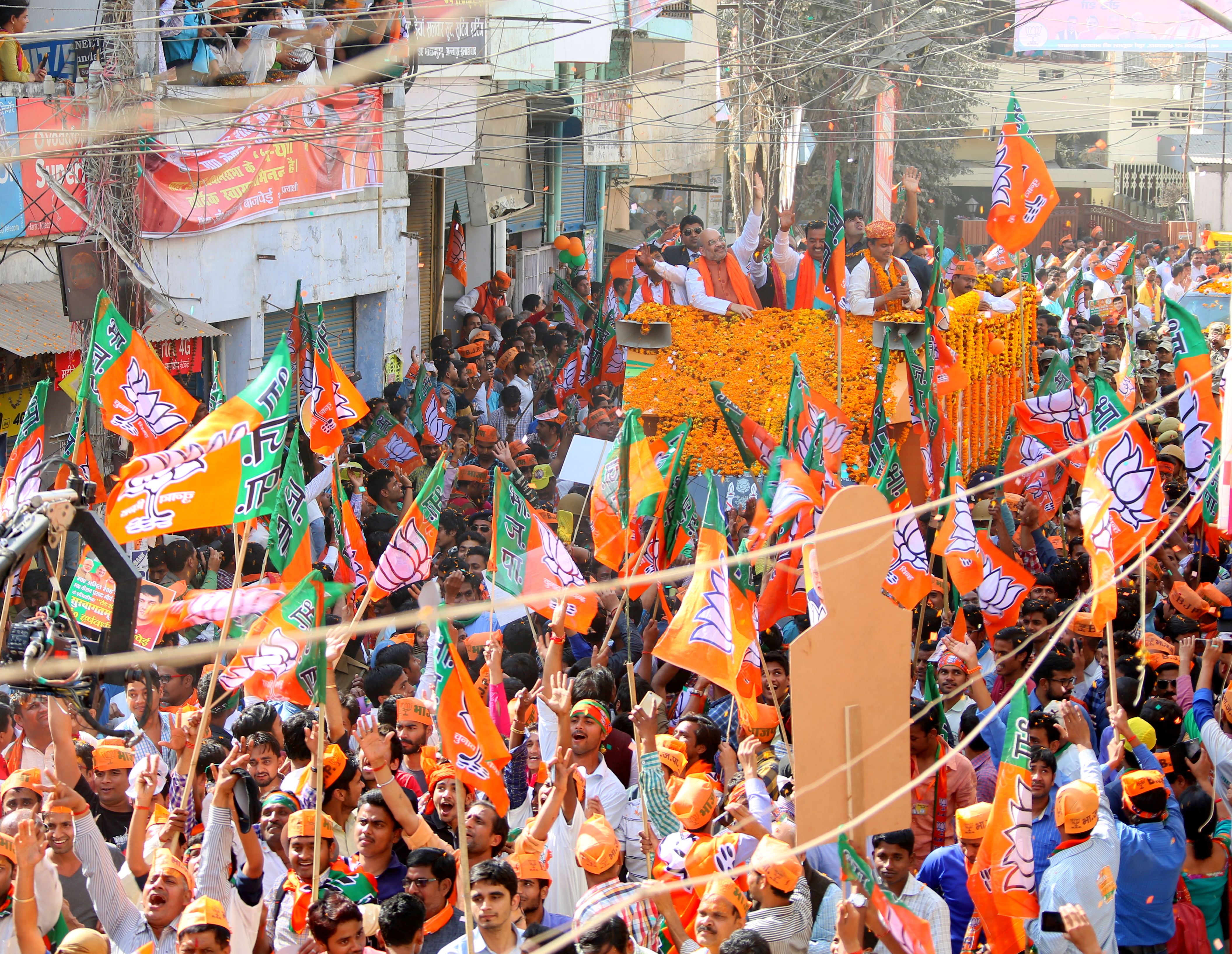 Road show of BJP National President Shri Amit Shah in Allahabad, Uttar Pradesh on February 21, 2017