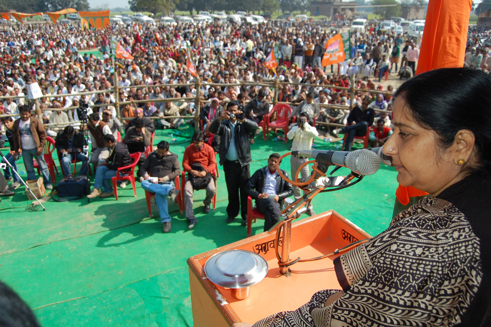 Smt. Sushma Swaraj, Leader of Opposition (Lok Sabha) addressing a public druing UP Assembly Election on February 10, 2012