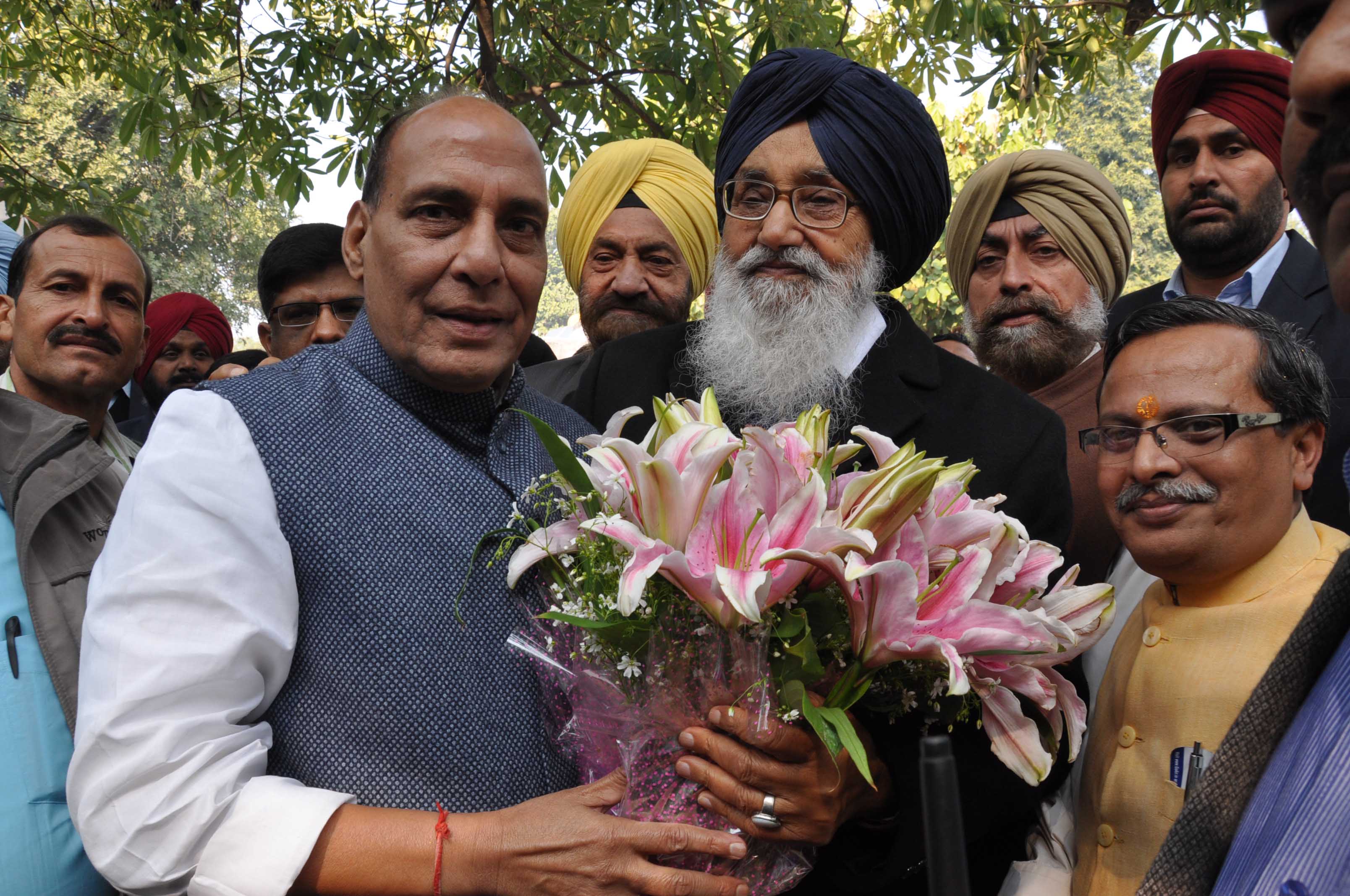 BJP National President, Sh Rajnath Singh congratulated by Punjab CM, Sh Prakash Singh Badal at 38, Ashoka Road, New Delhi on January 24, 2013