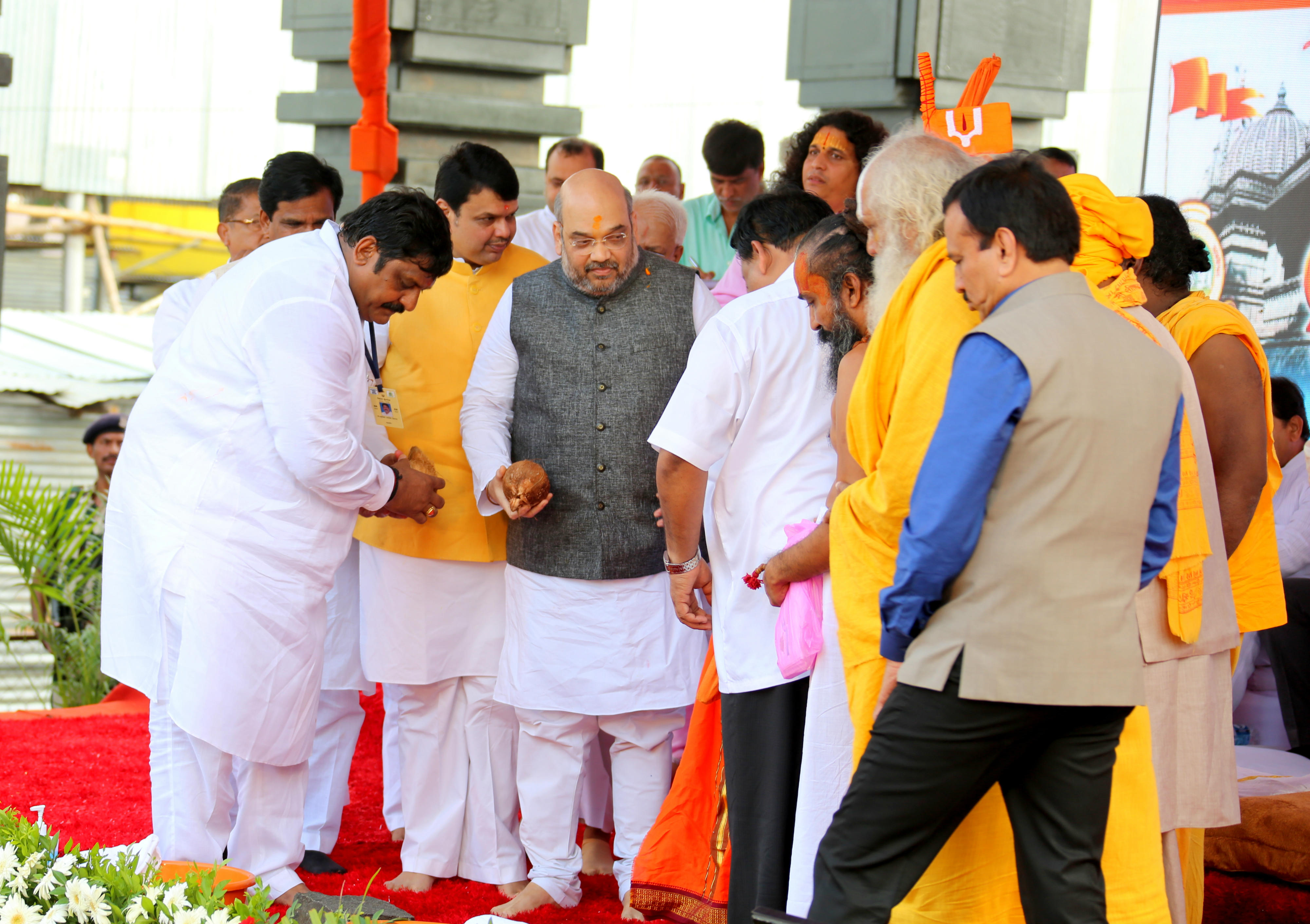 Shri Amit Shah at the flag hoisting ceremony of Akhil Bharatiya Akhada Parishad & inauguration function of Sadhugram, Nashik on August 19, 2015