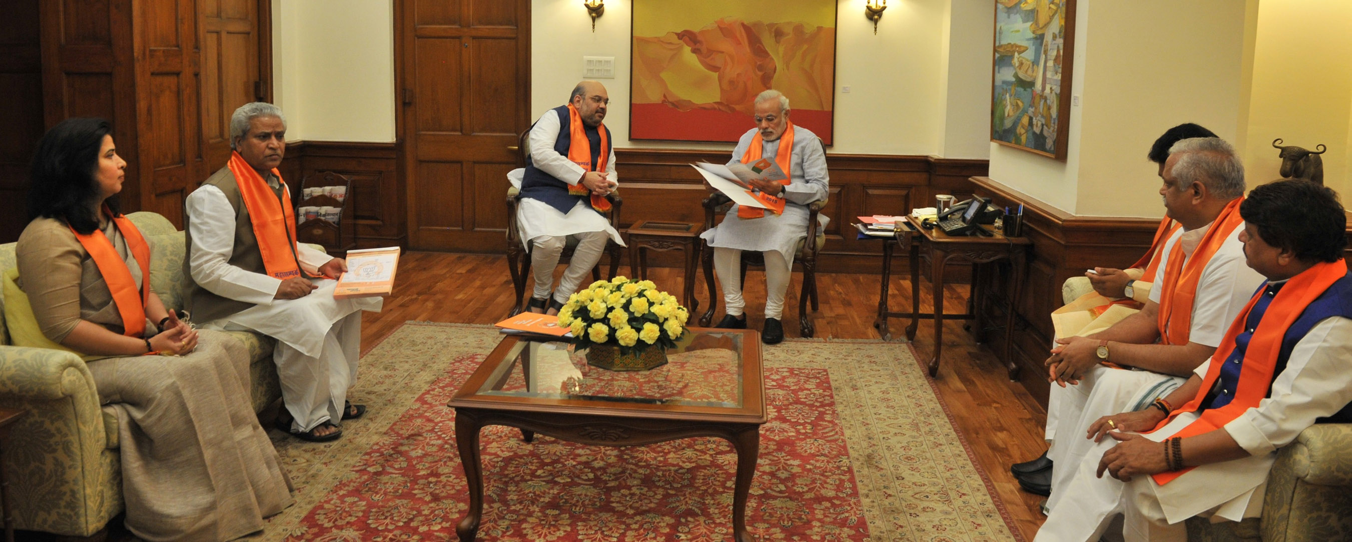 Shri Amit Shah started BJP Maha Sampark Abhiyan after meeting with Honorable PM Shri Narendra Modi at 7 RC Road, New Delhi on May 01, 2015