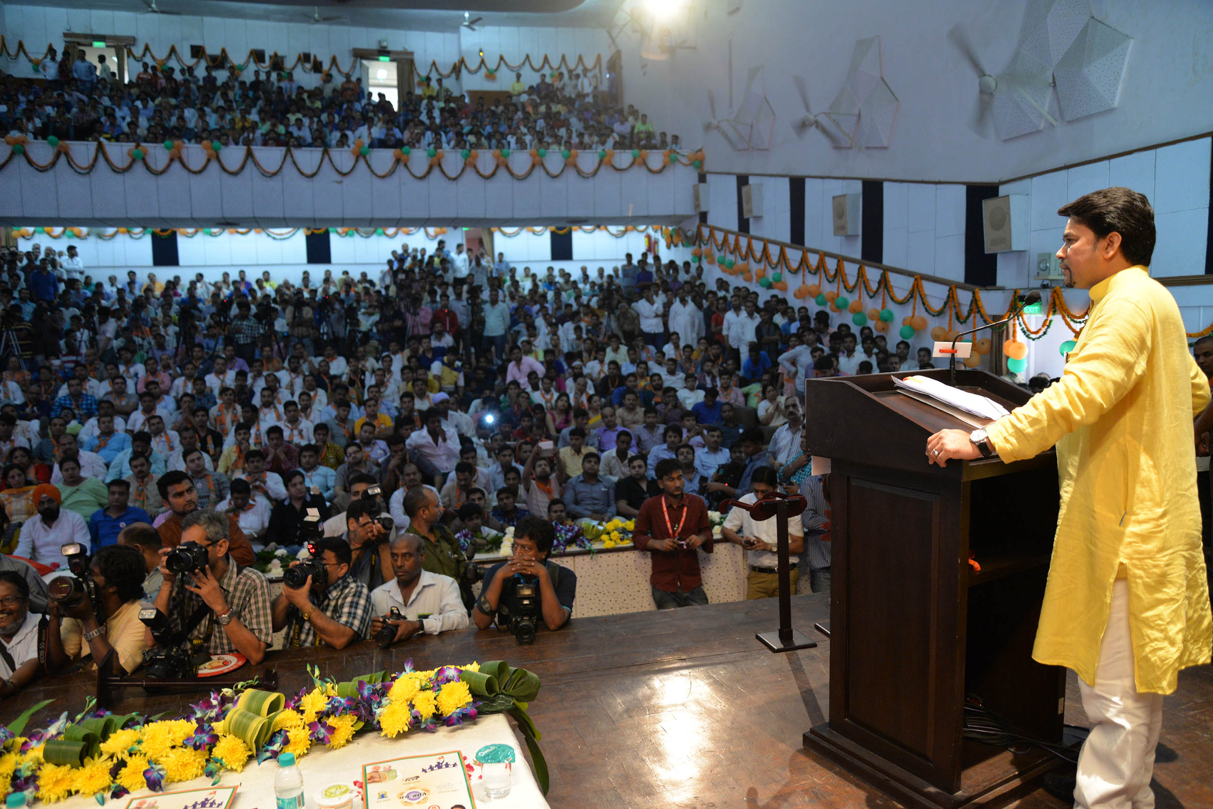 Shri Arun Jaitley launching " Panch Kranti Abhiyan in presence of Shri Anurag Thakur & other Senior BJP leaders at Mavlankar Auditorium, Rafi Marg on September 17, 2015