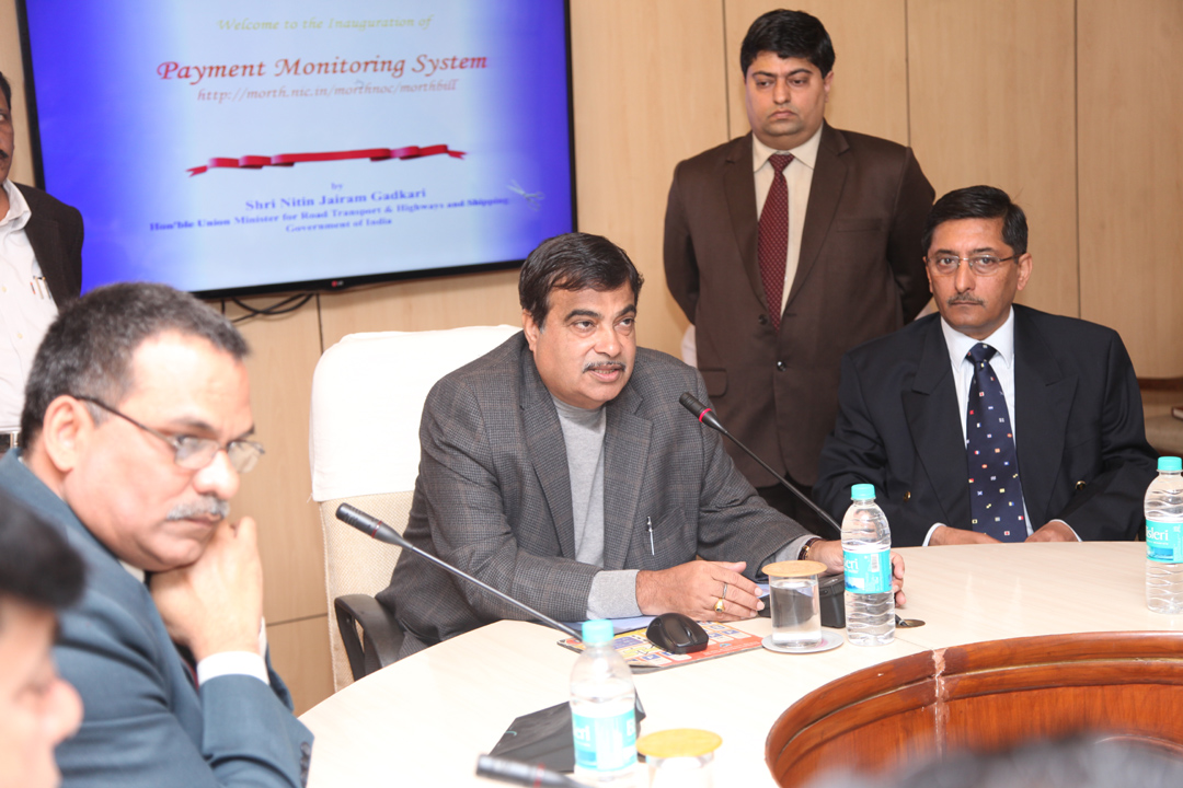 Shri Nitin Gadkari  inaugurating a web-based payment monitoring system in Delhi to make the payment process for national highways-related work and services more transparent at Transport Bhawan on February 9, 2015