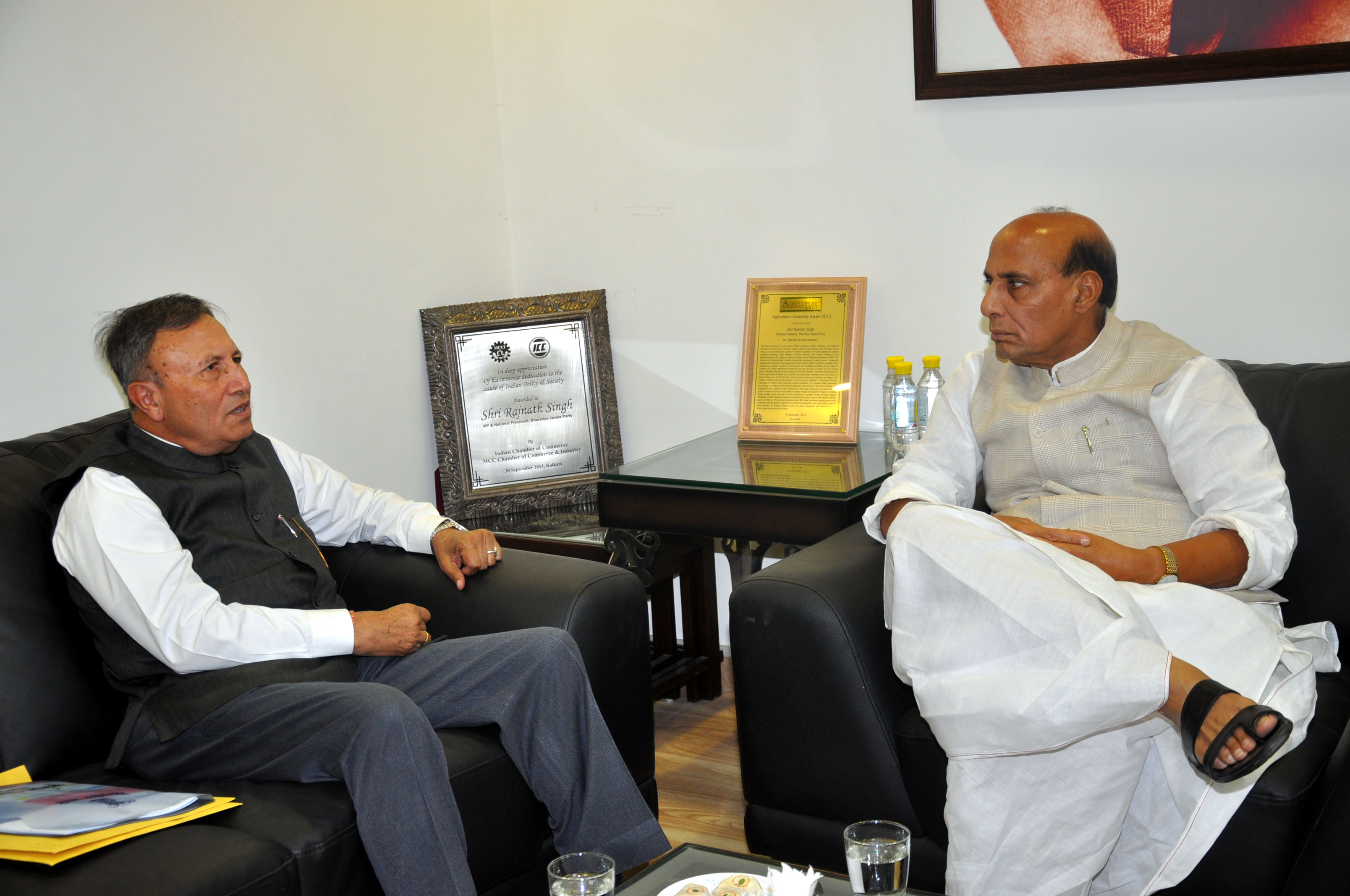  Shri Rajnath Singhji's meeting with Chhattisgarh Governor, Shri Shekhar Dutt  at his residence 38 Ashoka Road, New Delhi on June 3, 2014