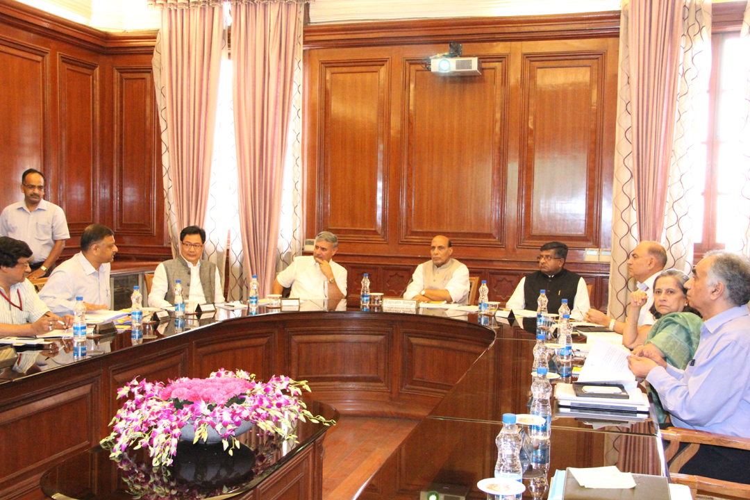 The Union Home Minister Shri Rajnath Singh chaired an inter-ministerial meeting to review the implementation of the National Population Register (NPR) and the Unique Identification Authority of India (UIDAI) at North Block (New Delhi) on 3 July 2014  