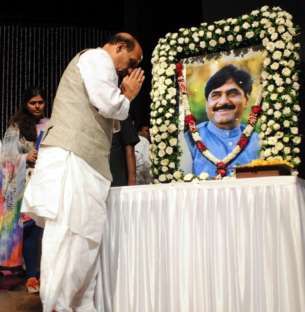 The Union Home Minister Shri Rajnath Singh during the Gopinath Munde's condolence meeting at NCPA in Mumbai on 21 June 2014